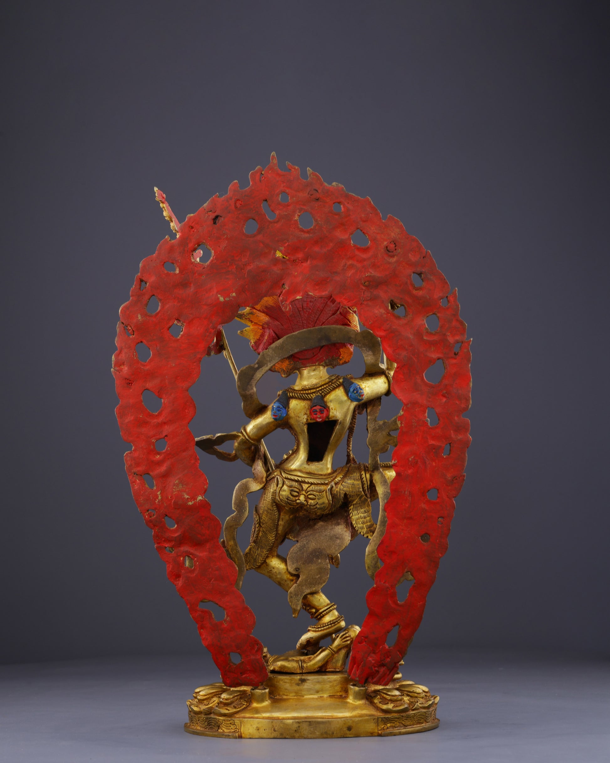 The Lion-Faced Protector | Nepalese Handmade Vintage Gold Simhamukha Statue - Authentic Handcrafted Statue