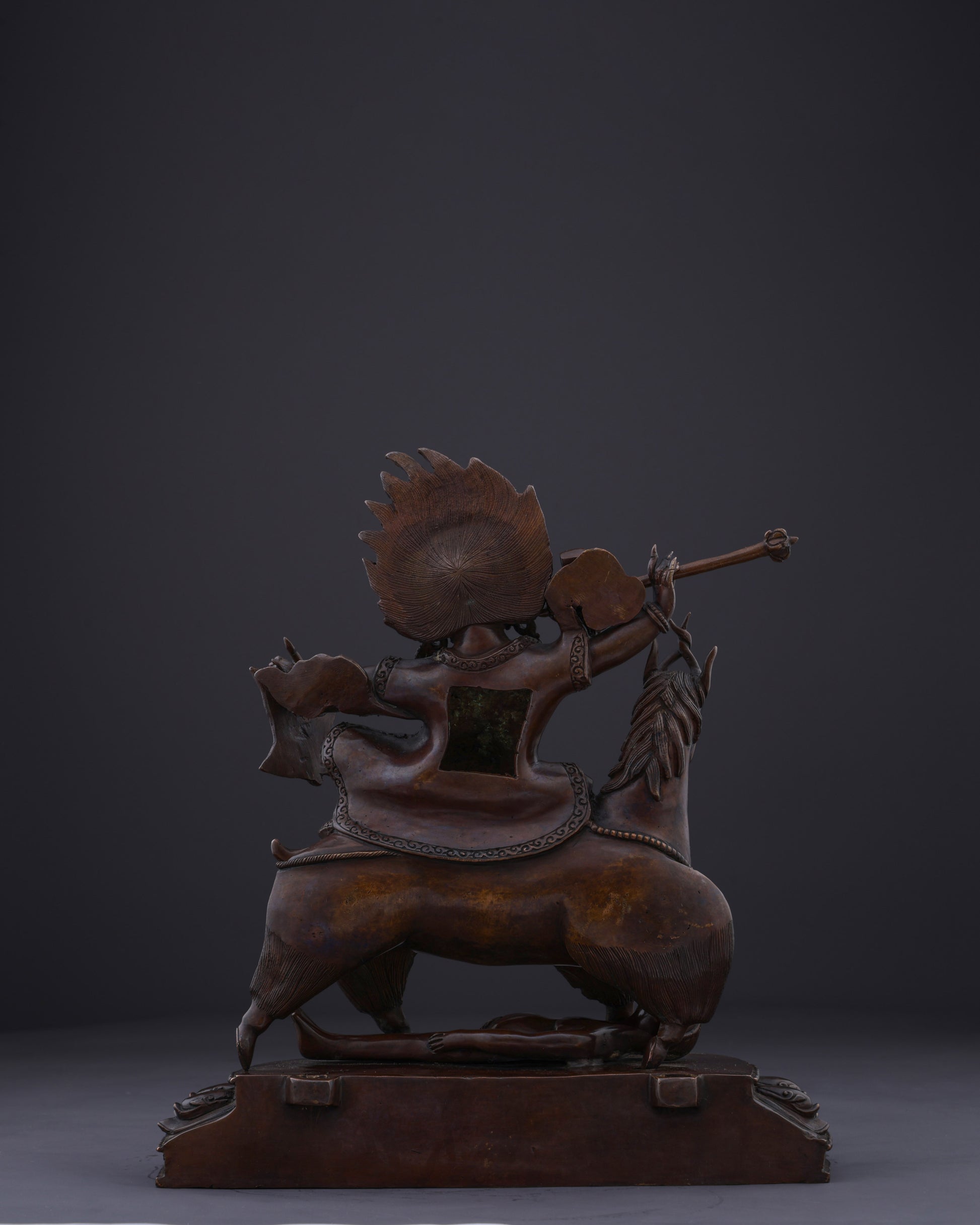 Sacred Guardian of Dharma | The Handmade Oxidized Garwa Nagpo Damchen Statue - Authentic Handcrafted Statue