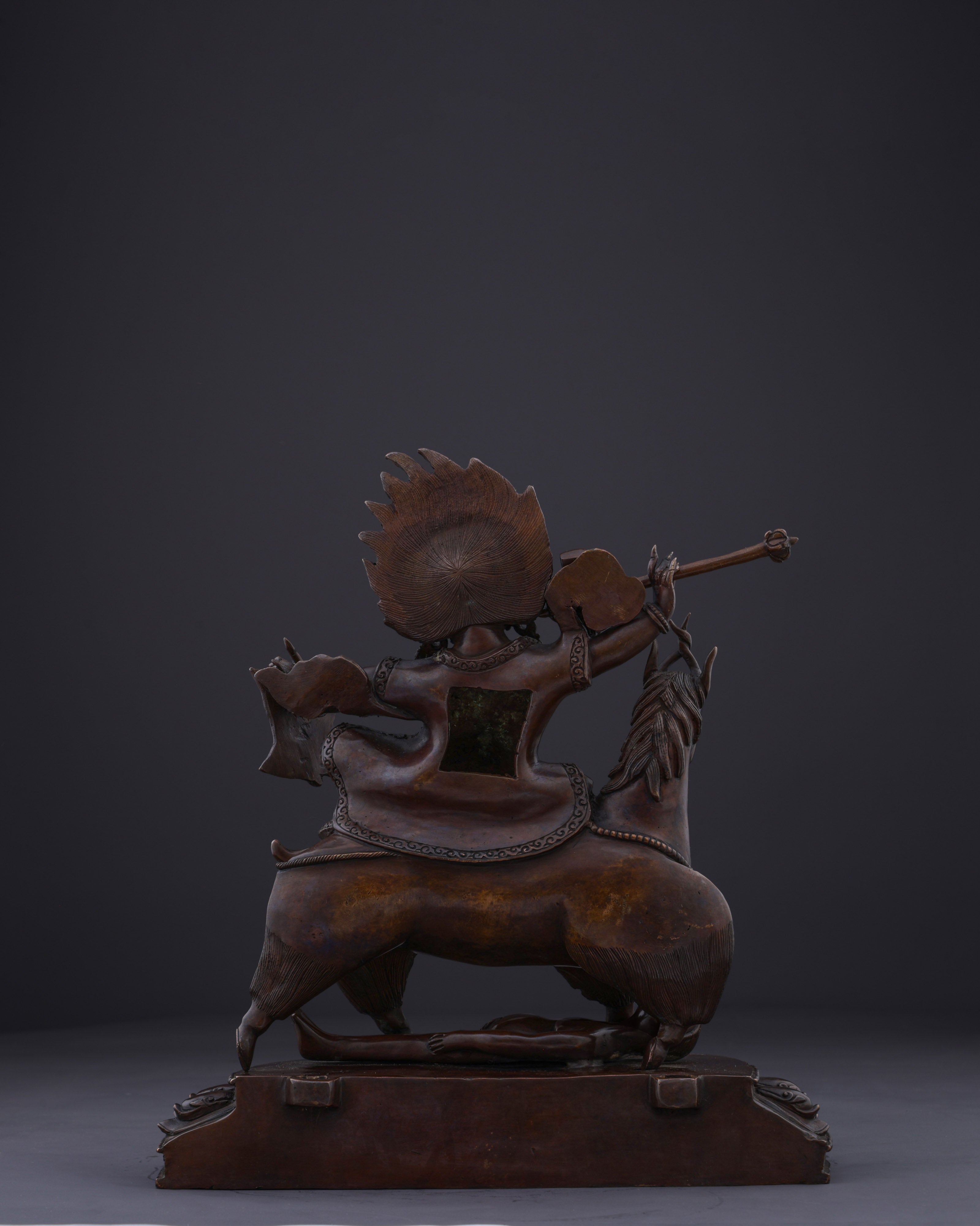 Sacred Guardian of Dharma | The Handmade Oxidized Garwa Nagpo Damchen Statue