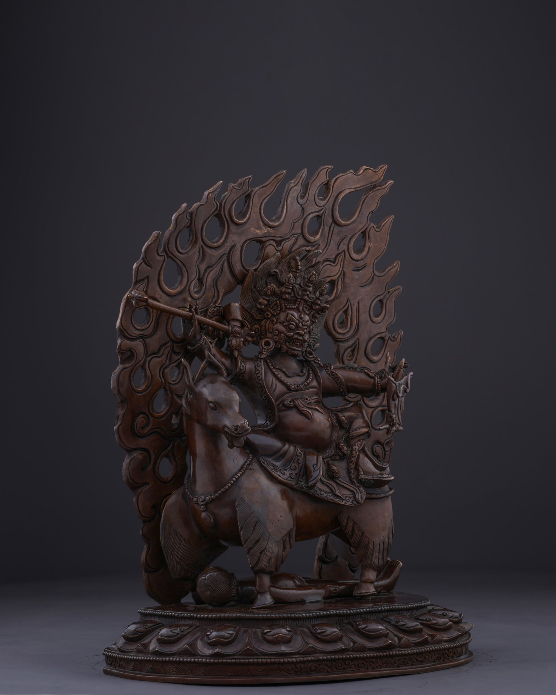 Sacred Guardian of Dharma | The Handmade Oxidized Garwa Nagpo Damchen Statue - Authentic Handcrafted Statue