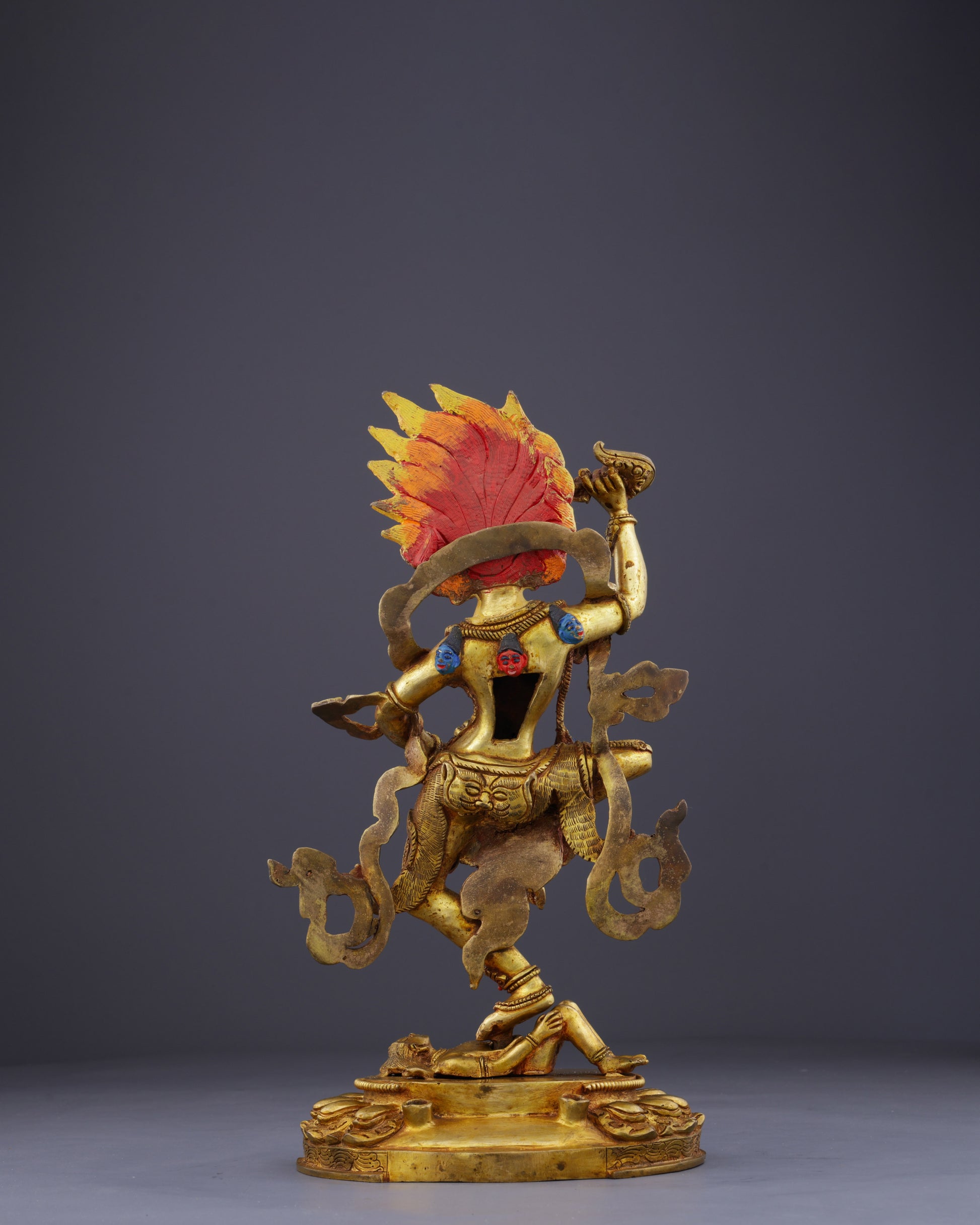 The Lion-Faced Protector | Nepalese Handmade Vintage Gold Simhamukha Statue - Authentic Handcrafted Statue