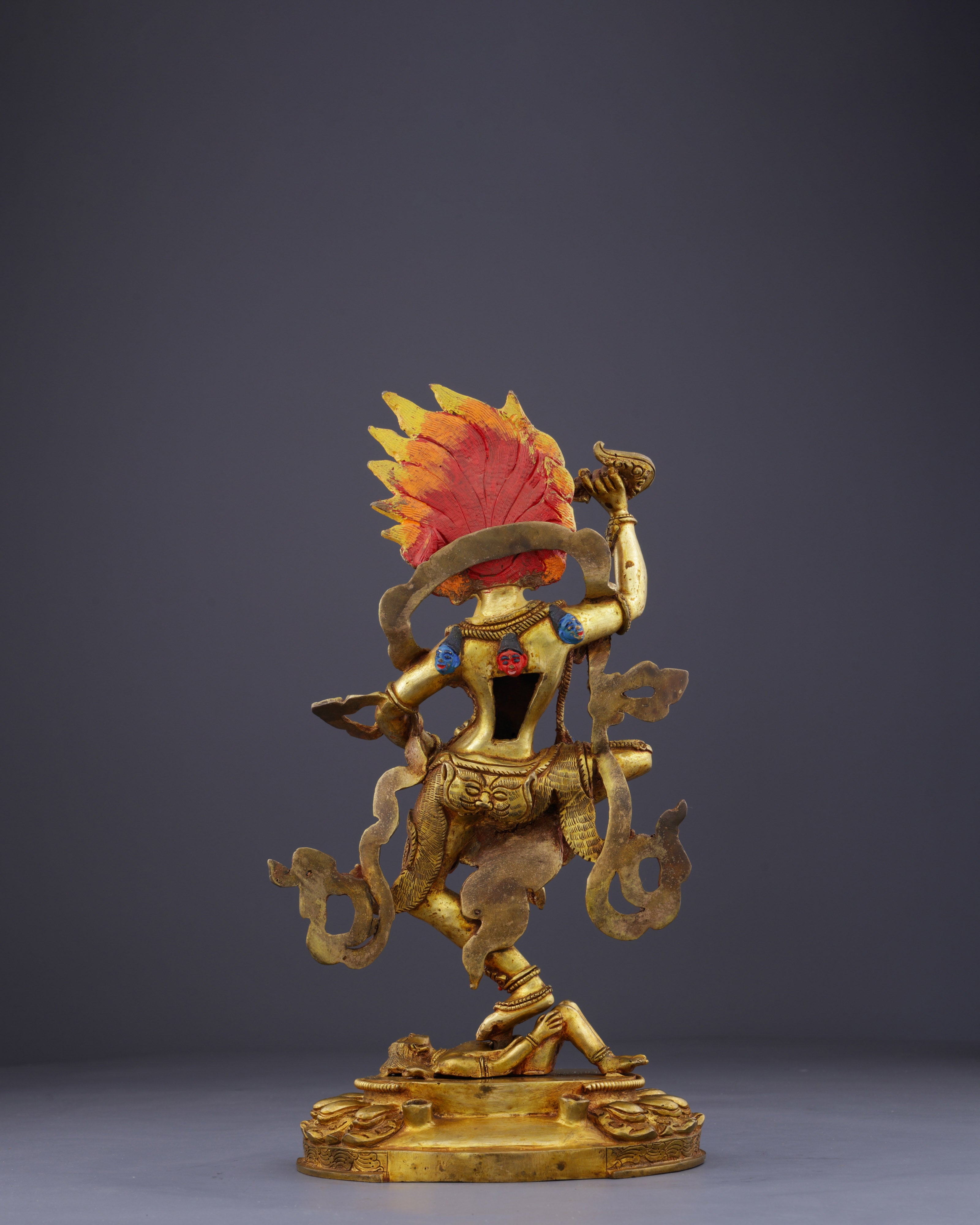 The Lion-Faced Protector | Nepalese Handmade Vintage Gold Simhamukha Statue