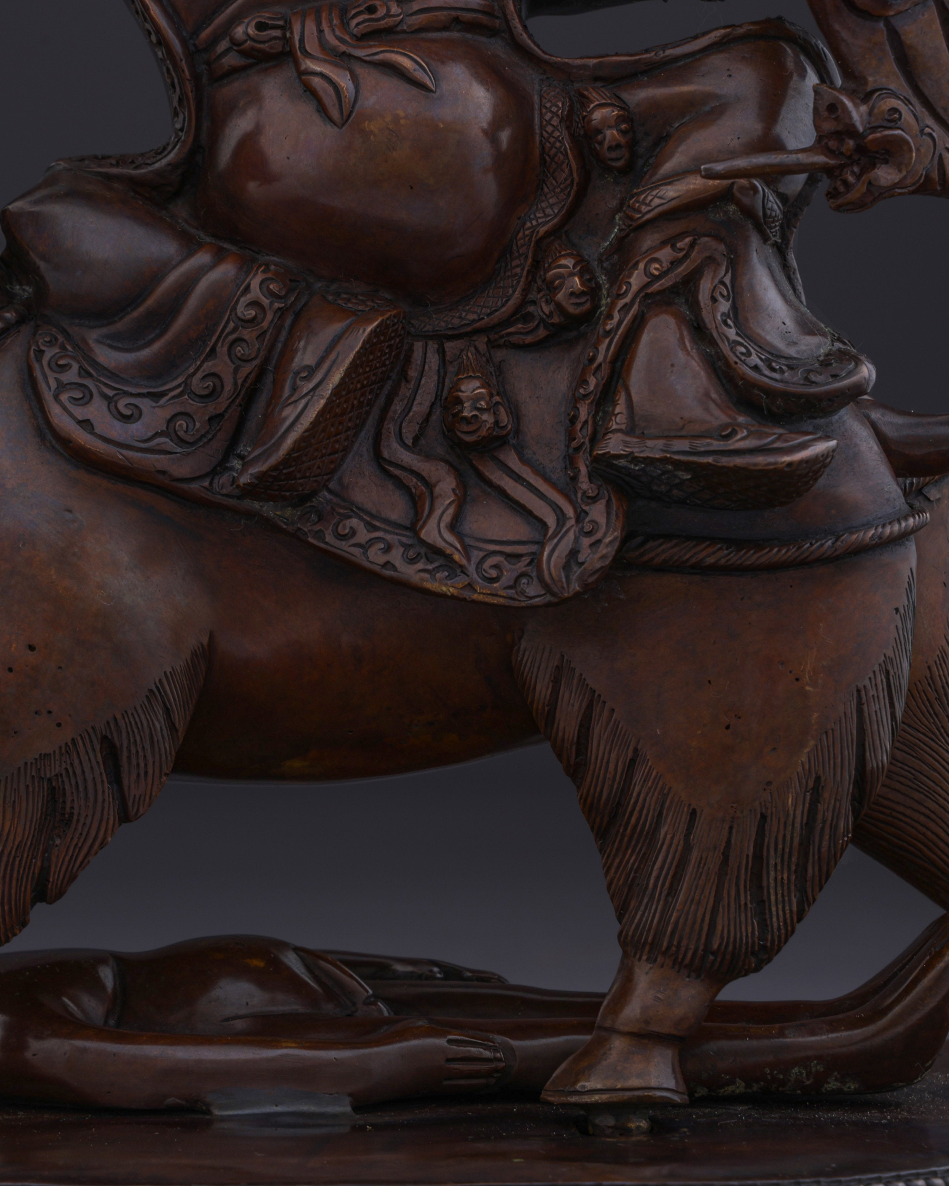 Sacred Guardian of Dharma | The Handmade Oxidized Garwa Nagpo Damchen Statue