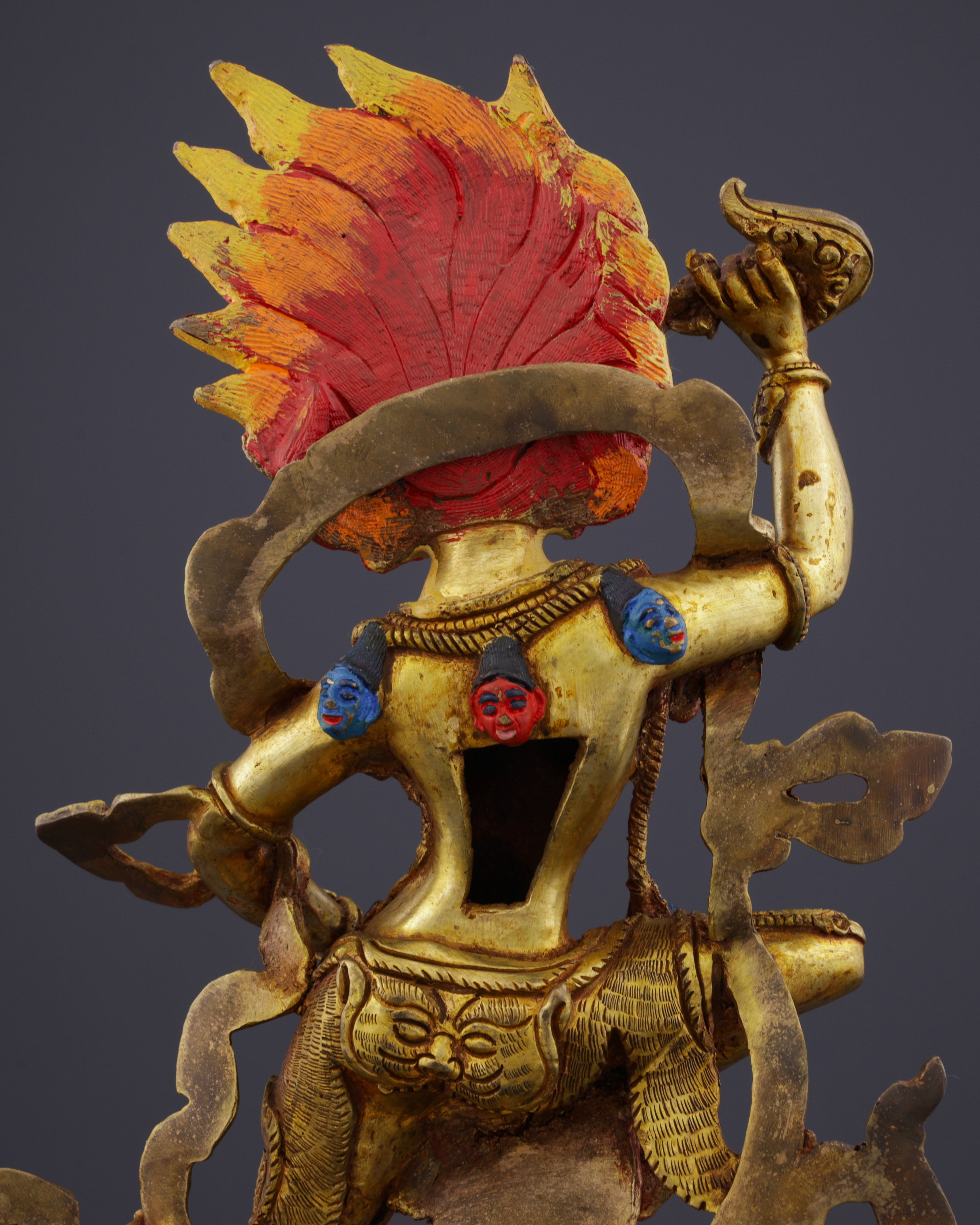 The Lion-Faced Protector | Nepalese Handmade Vintage Gold Simhamukha Statue