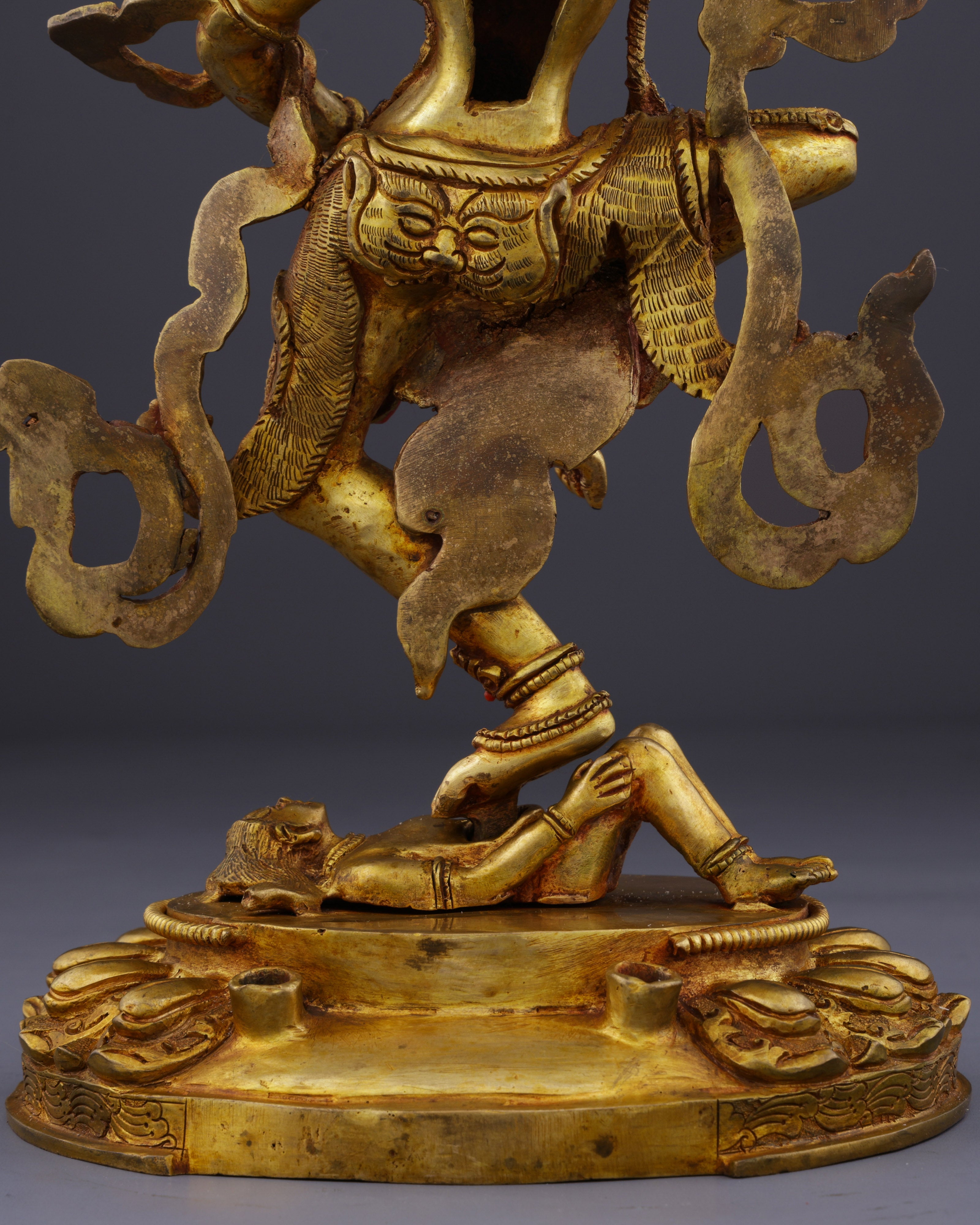 The Lion-Faced Protector | Nepalese Handmade Vintage Gold Simhamukha Statue