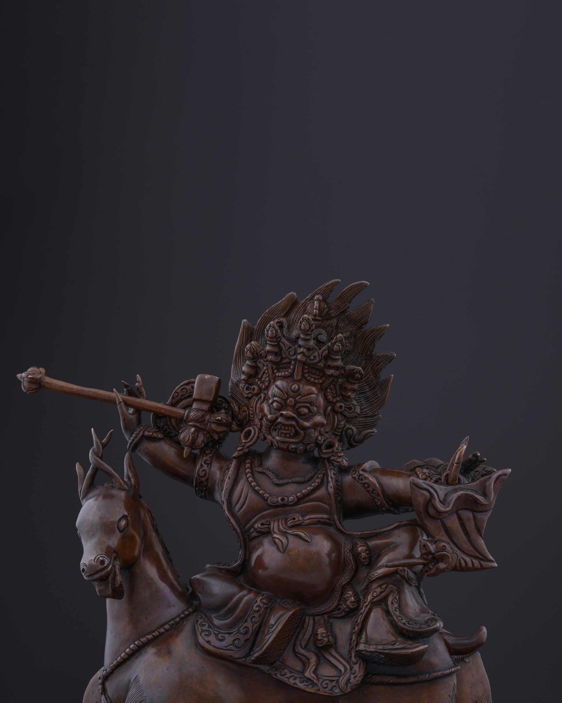 Sacred Guardian of Dharma | The Handmade Oxidized Garwa Nagpo Damchen Statue - Authentic Handcrafted Statue
