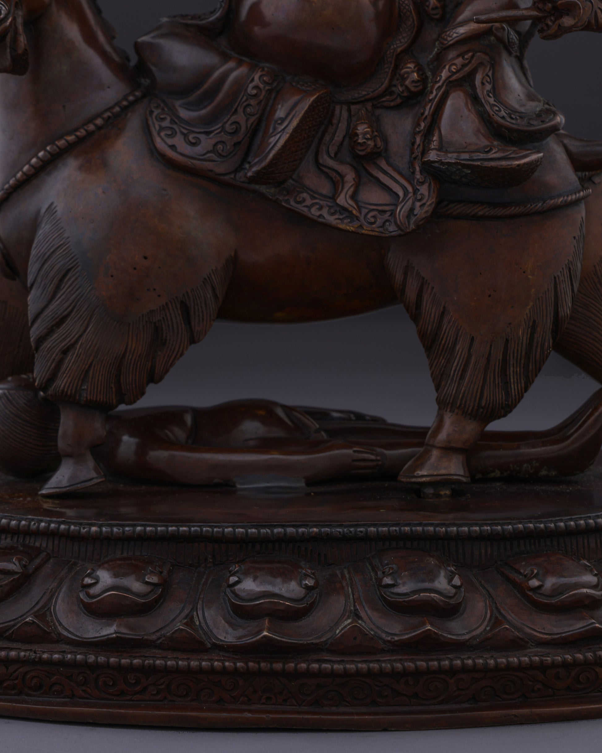Sacred Guardian of Dharma | The Handmade Oxidized Garwa Nagpo Damchen Statue - Authentic Handcrafted Statue