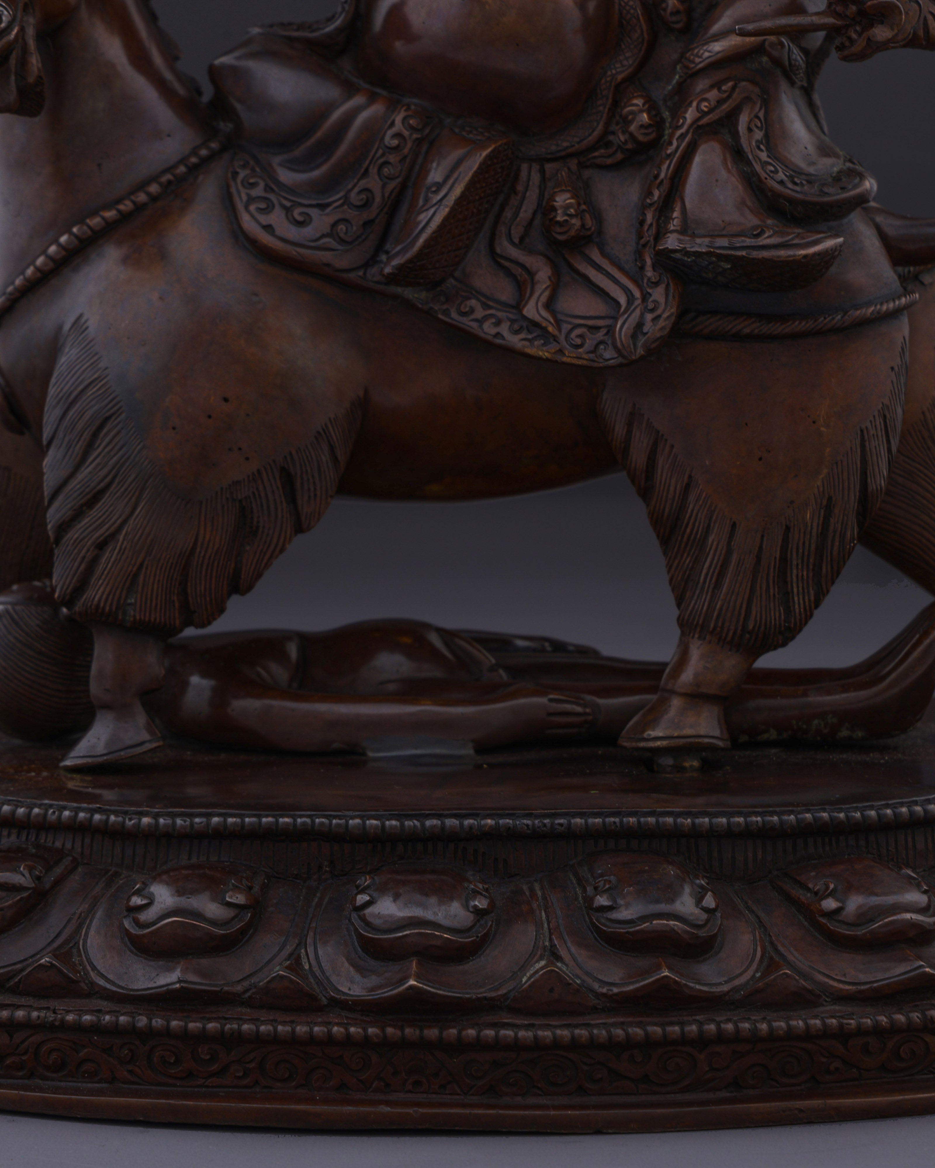 Sacred Guardian of Dharma | The Handmade Oxidized Garwa Nagpo Damchen Statue