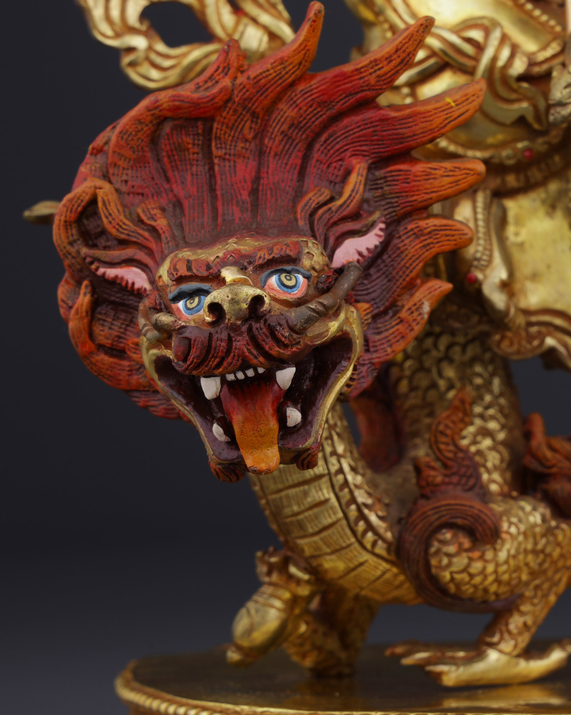 Sacred Guardian of Prosperity | Handcrafted White Dzambhala on Dragon Statue - Authentic Handcrafted Statue