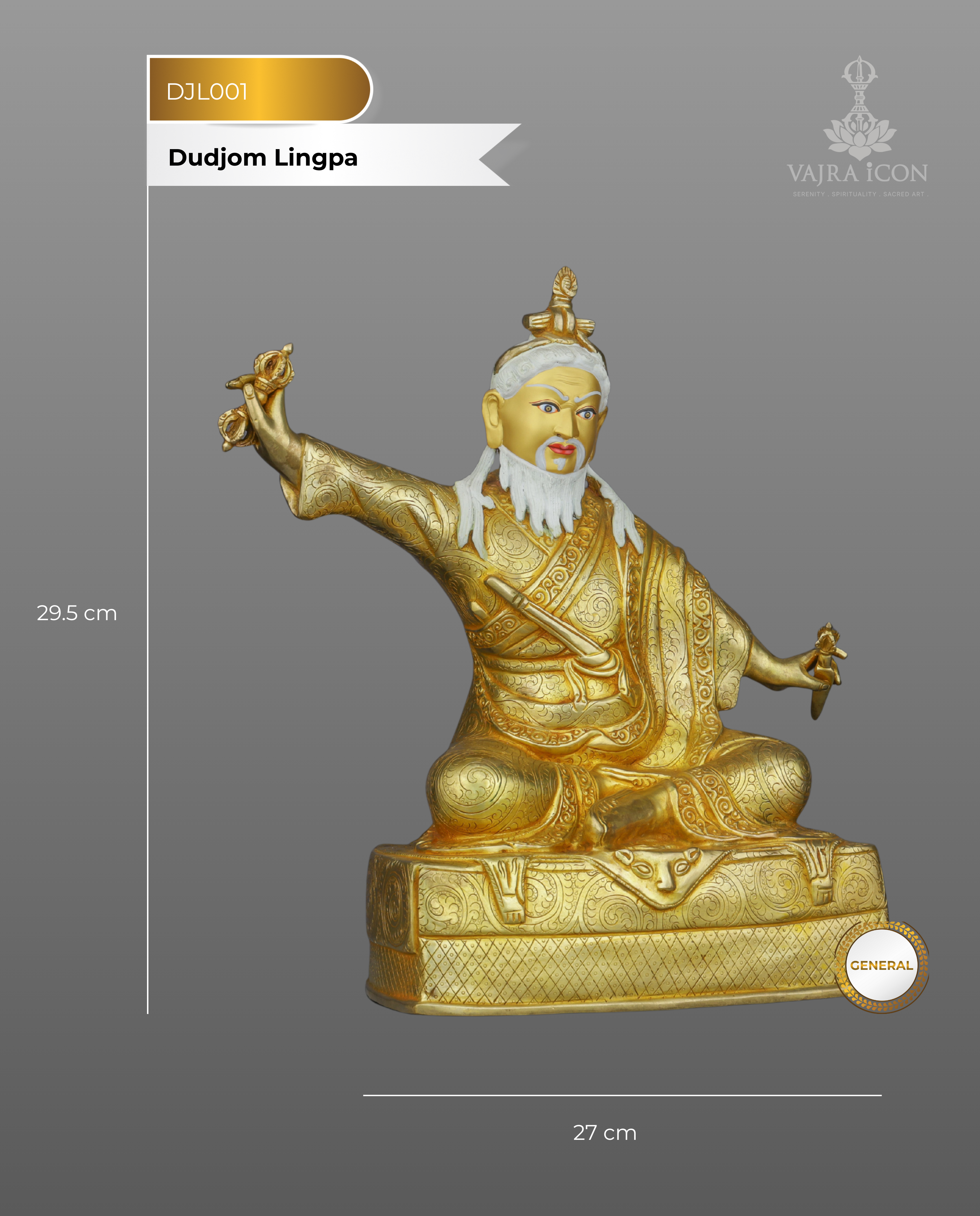 The Visionary Master | Exquisite 24K Gold Gilded Dudjom Lingpa Statue