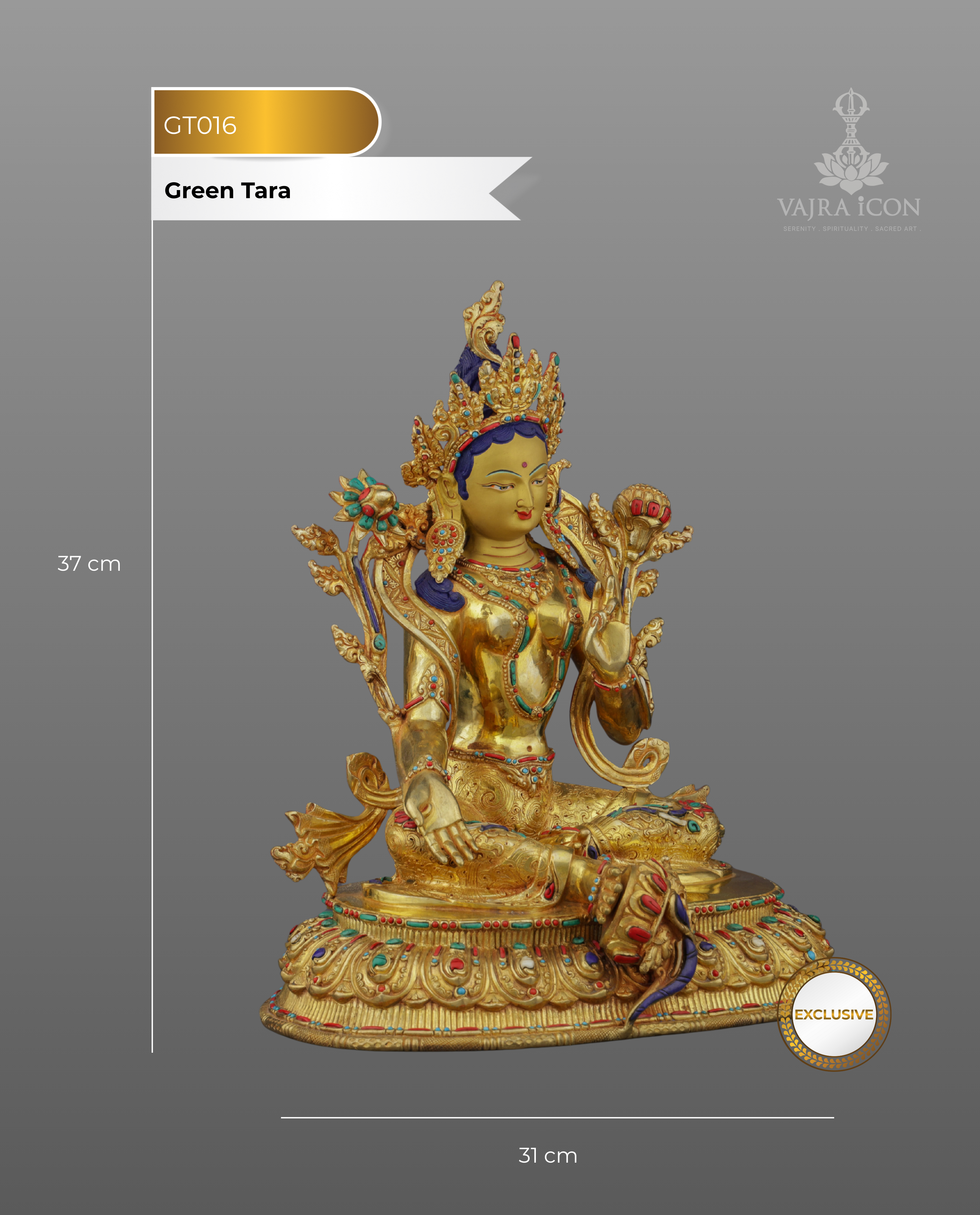 Radiant 24K Gold Gilded Green Tara Statue | Nepal's Divine Protectress in Sacred Artistry