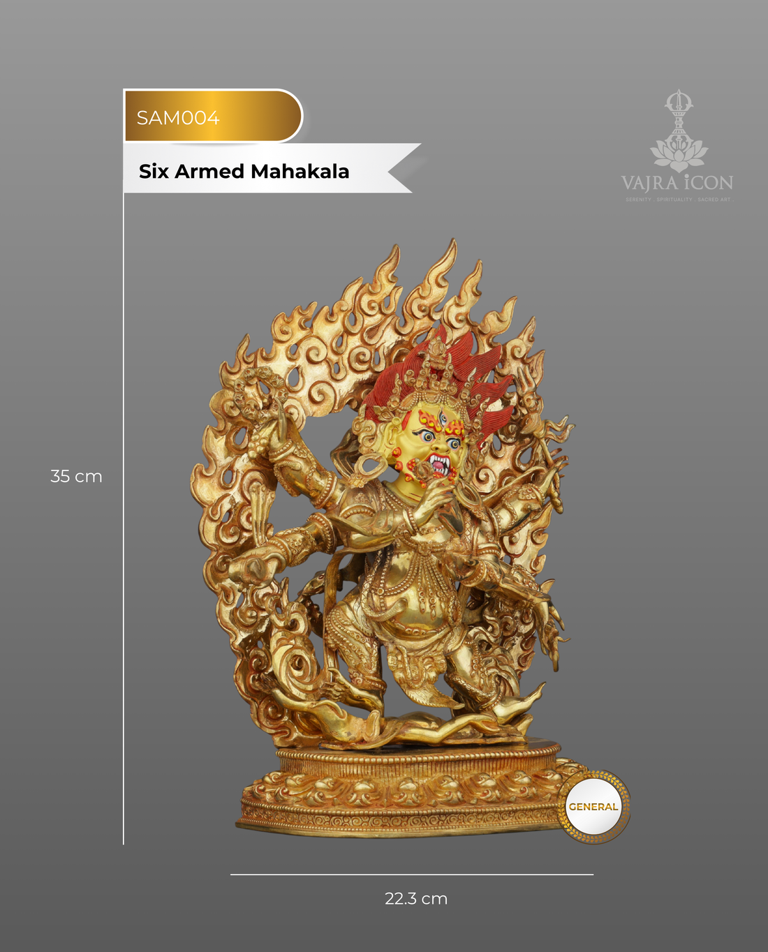 Handcrafted Six Armed Mahakala | Guardian of Transformation in Radiant Gold