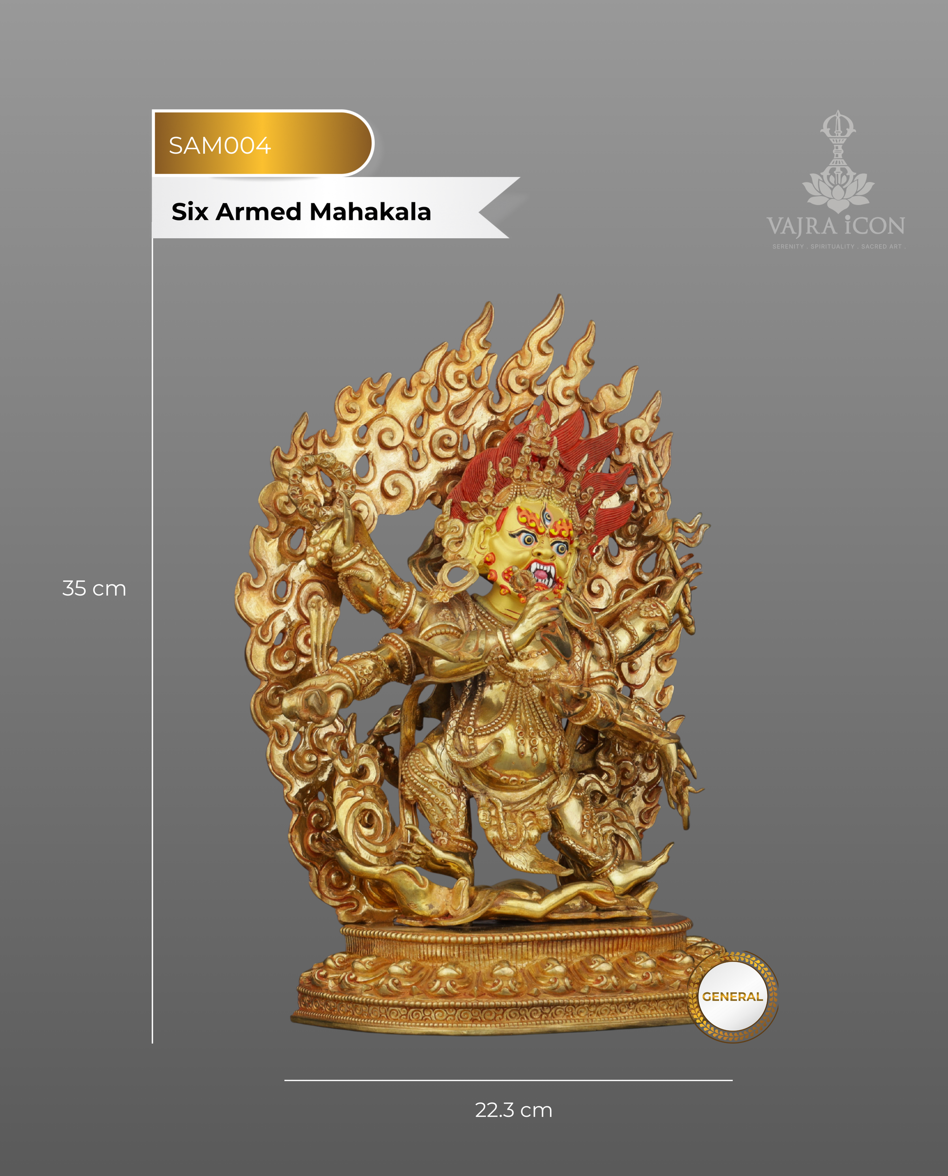 Handcrafted Six Armed Mahakala | Guardian of Transformation in Radiant Gold - Authentic Handcrafted Statue