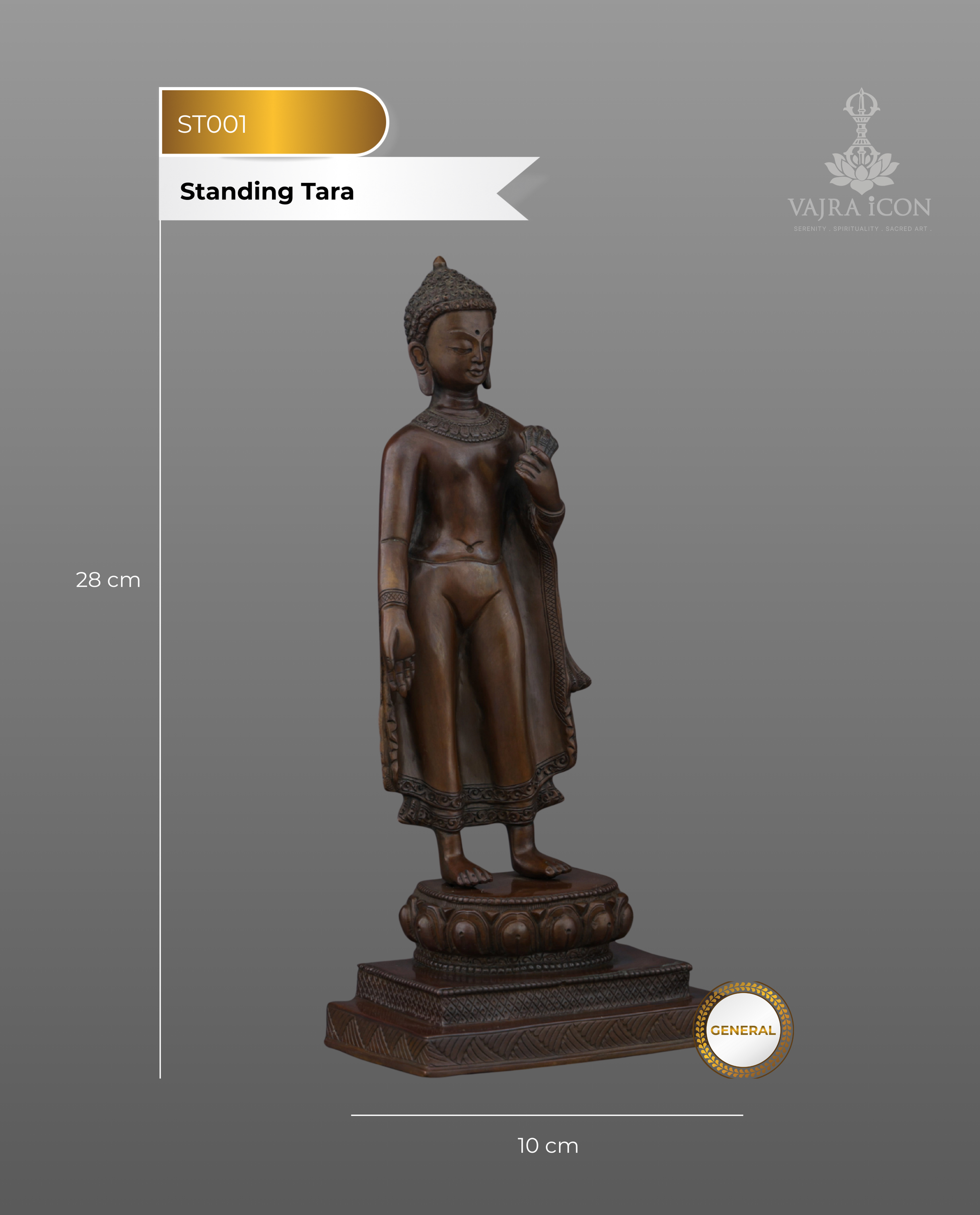 Elegant Oxidized Standing Tara Statue | Nepal's Divine Protectress in Graceful Form - Authentic Handcrafted Statue