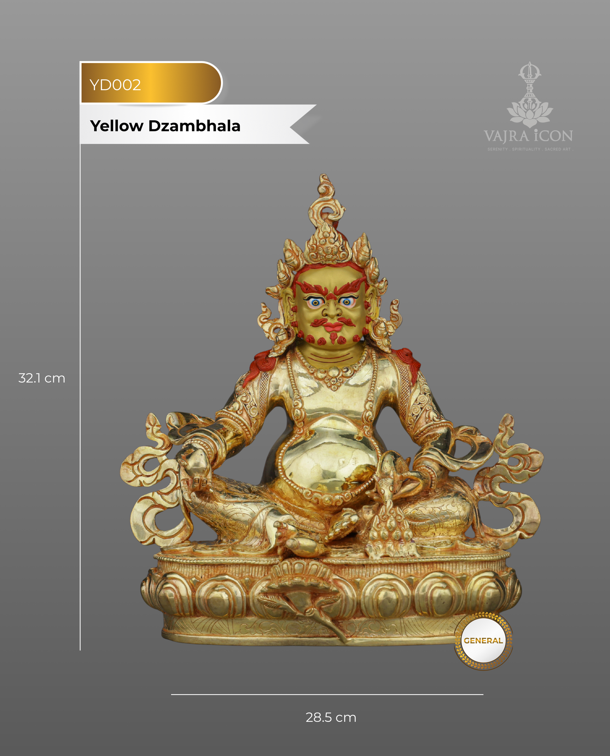 Golden Prosperity | Handcrafted Yellow Dzambhala Statue - Authentic Handcrafted Statue
