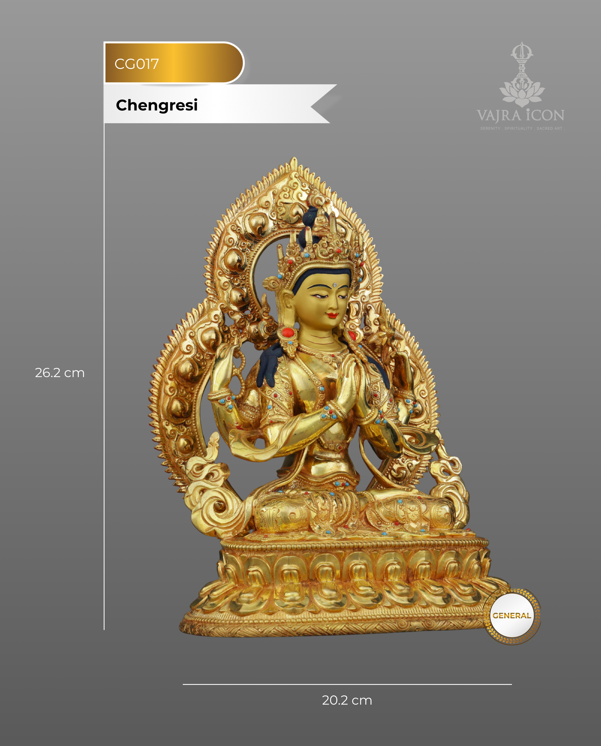 Chengresi Statue | Divine Compassion in Golden Splendor - Authentic Handcrafted Statue