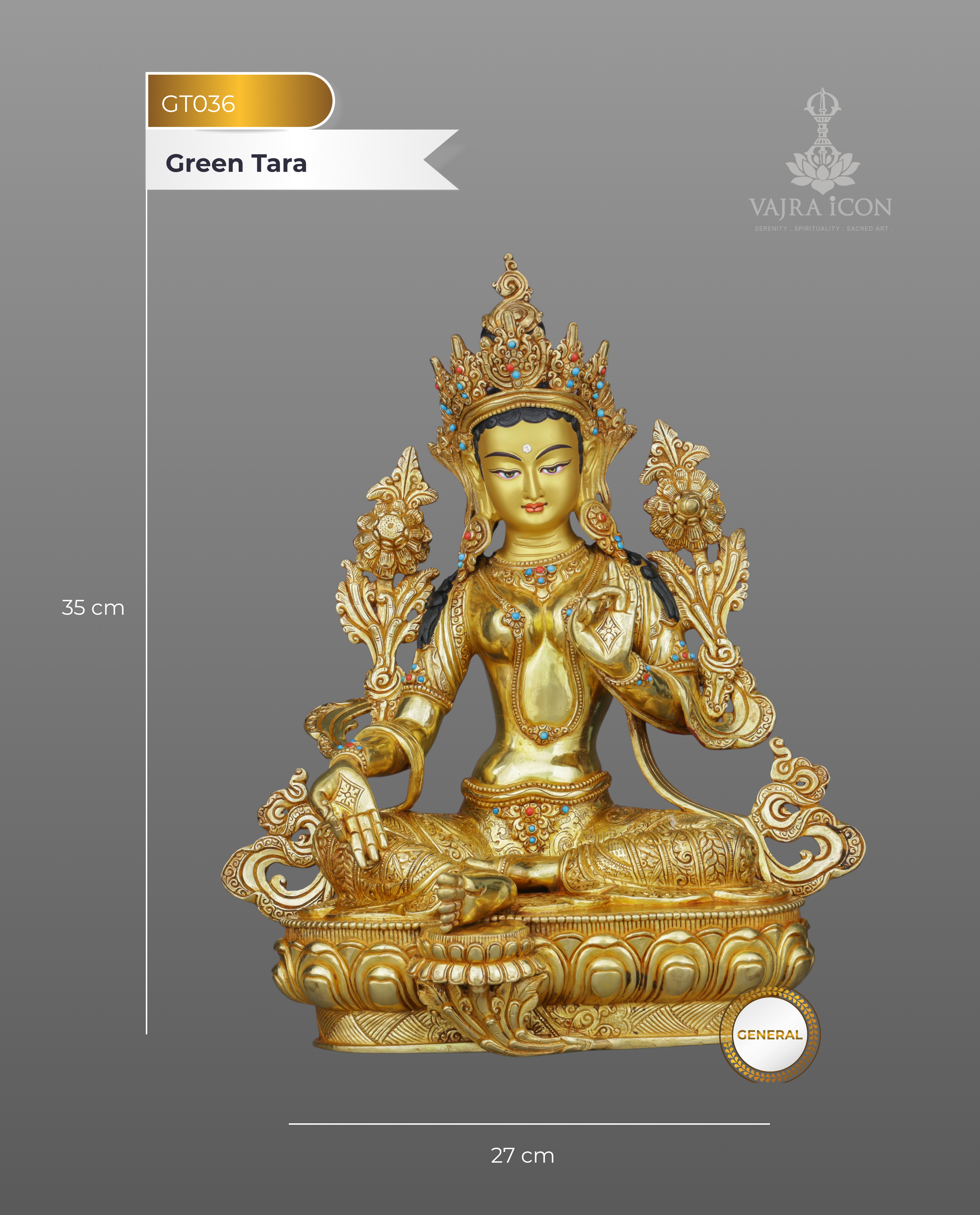 Exquisite 24K Gold Green Tara Statue | Handcrafted Nepalese Masterpiece of Compassion