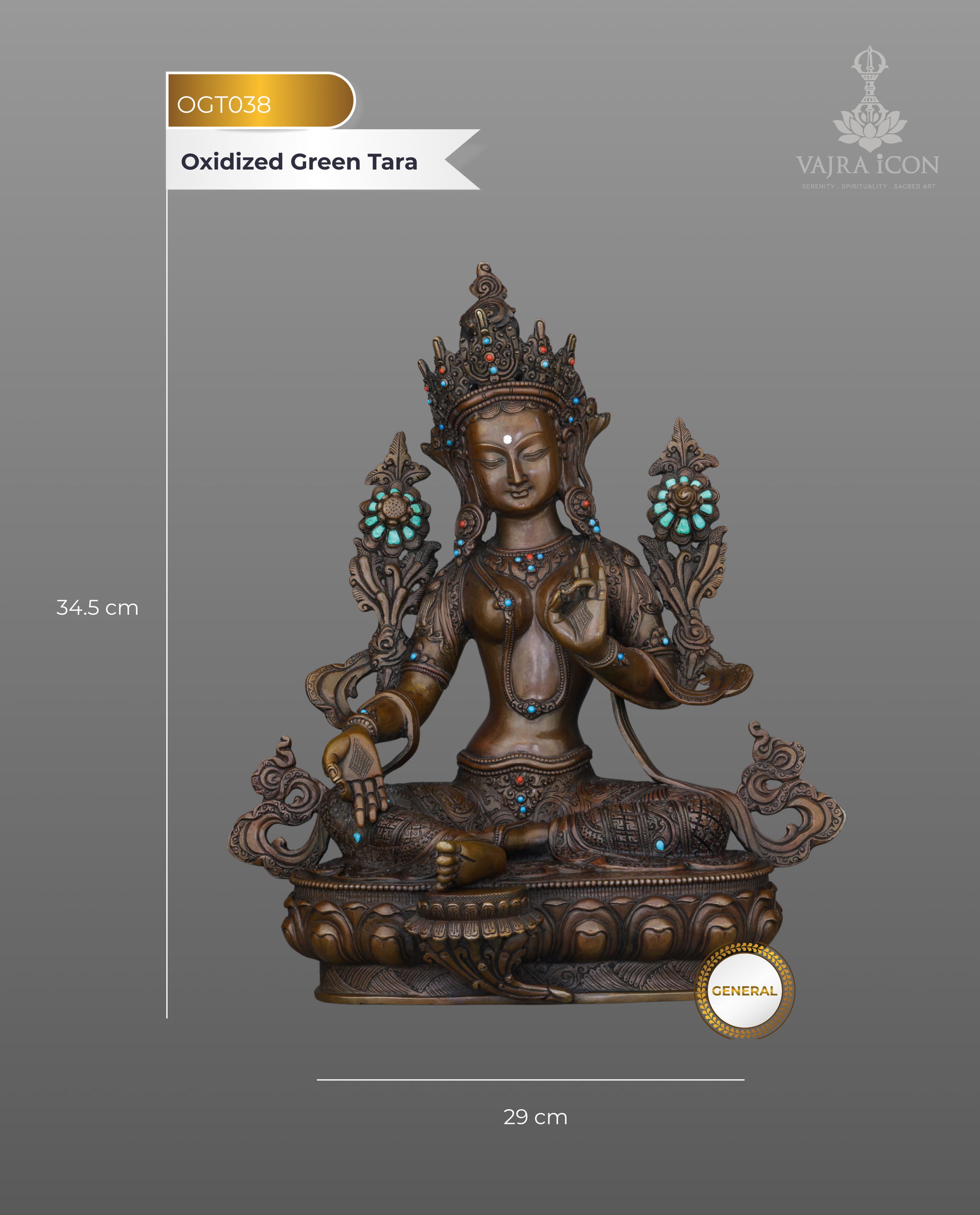 Oxidized Green Tara Statue | Timeless Nepalese Artisan Excellence - Authentic Handcrafted Statue
