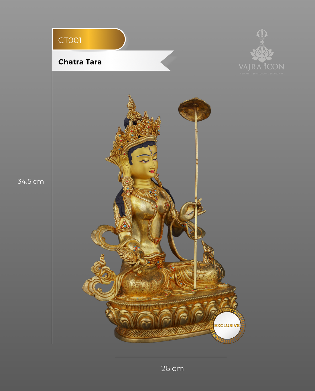 Magnificent 24K Gold Gilded Chatra Tara Statue | Nepal's Divine Protectress with the Sacred Parasol - Handcrafted Buddhist Statue - Authentic Sacred Art