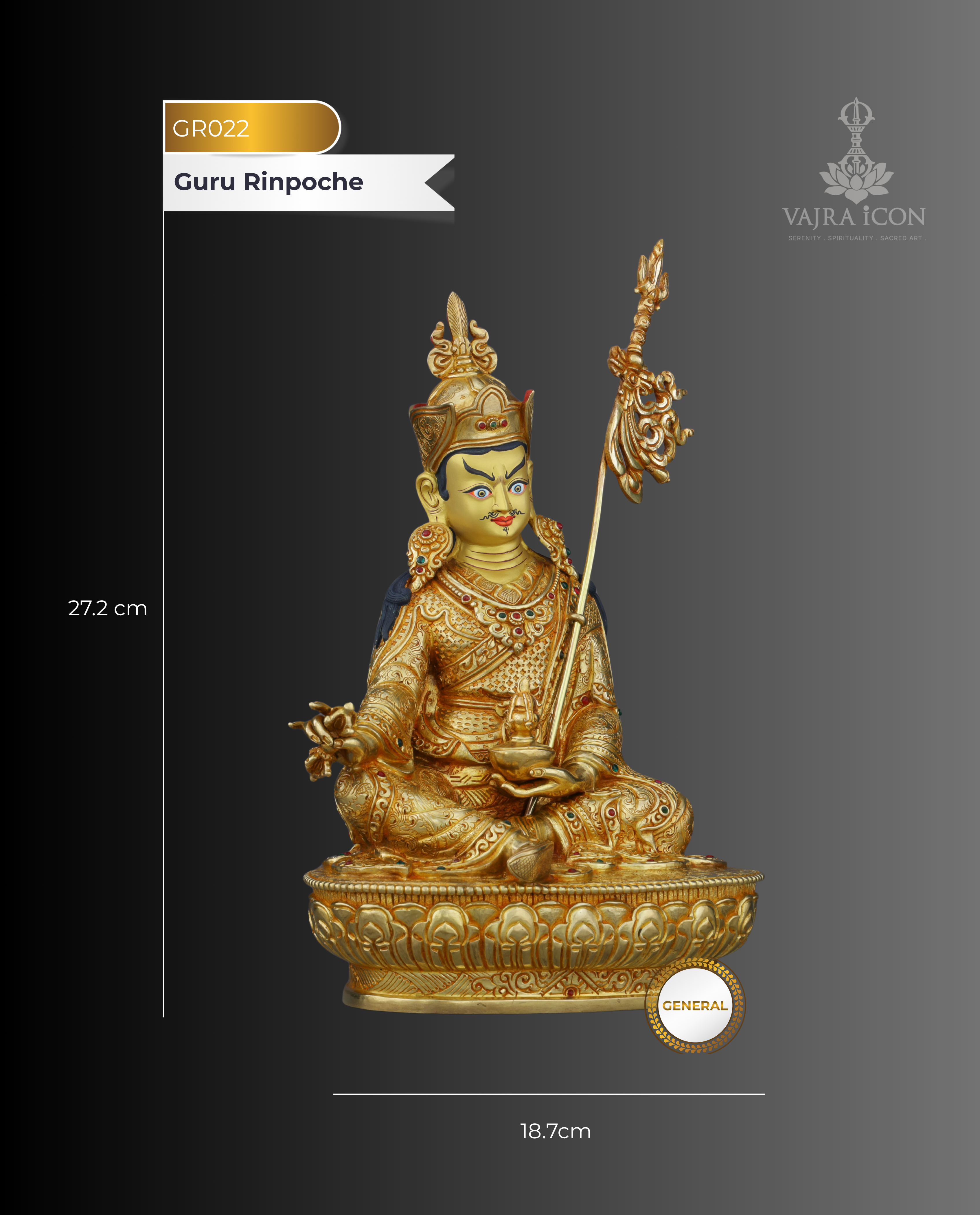 Radiant 24K Gold Guru Rinpoche Statue | Himalayan Spiritual Masterwork