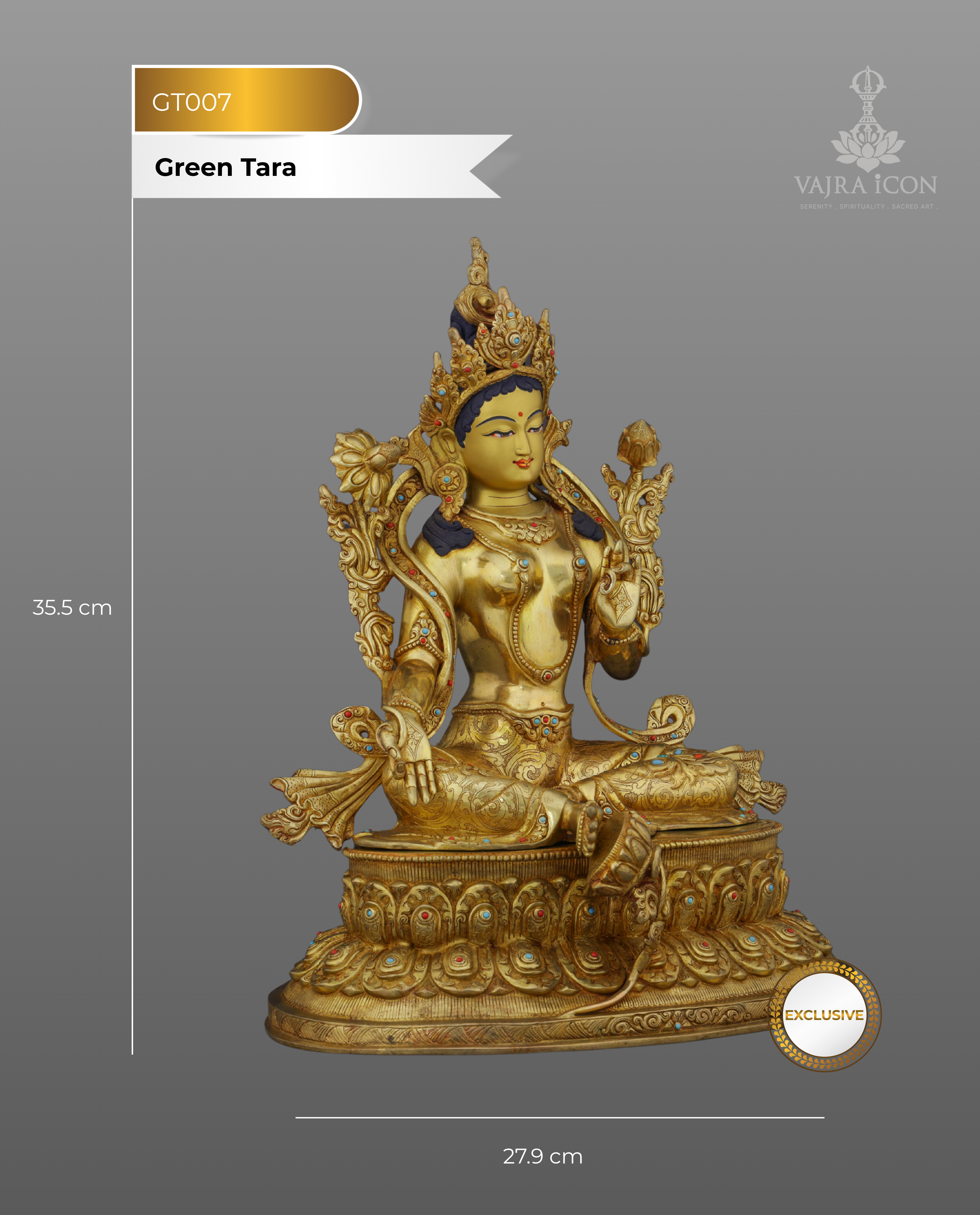24K Gold Gilded Green Tara Statue | Divine Nepalese Craftsmanship
