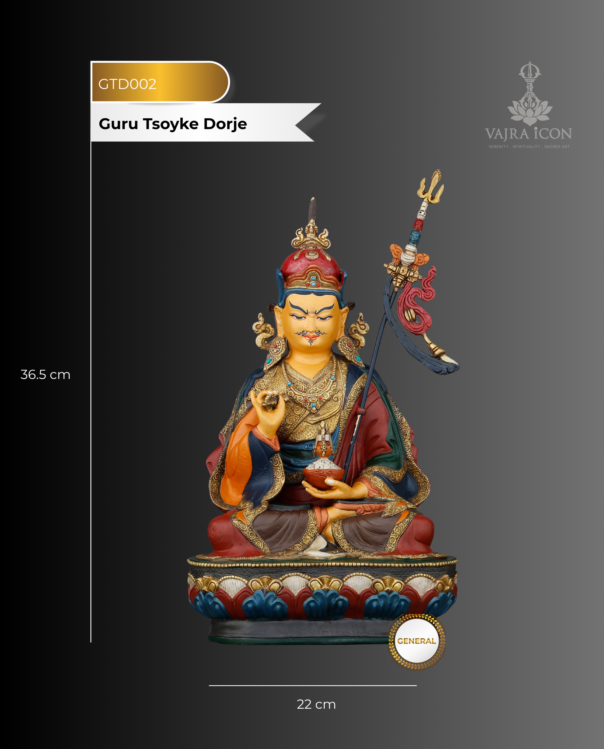 The Thunderbolt Master of the Lake | Handcrafted Guru Tshokye Dorje From Nepal - Authentic Handcrafted Statue