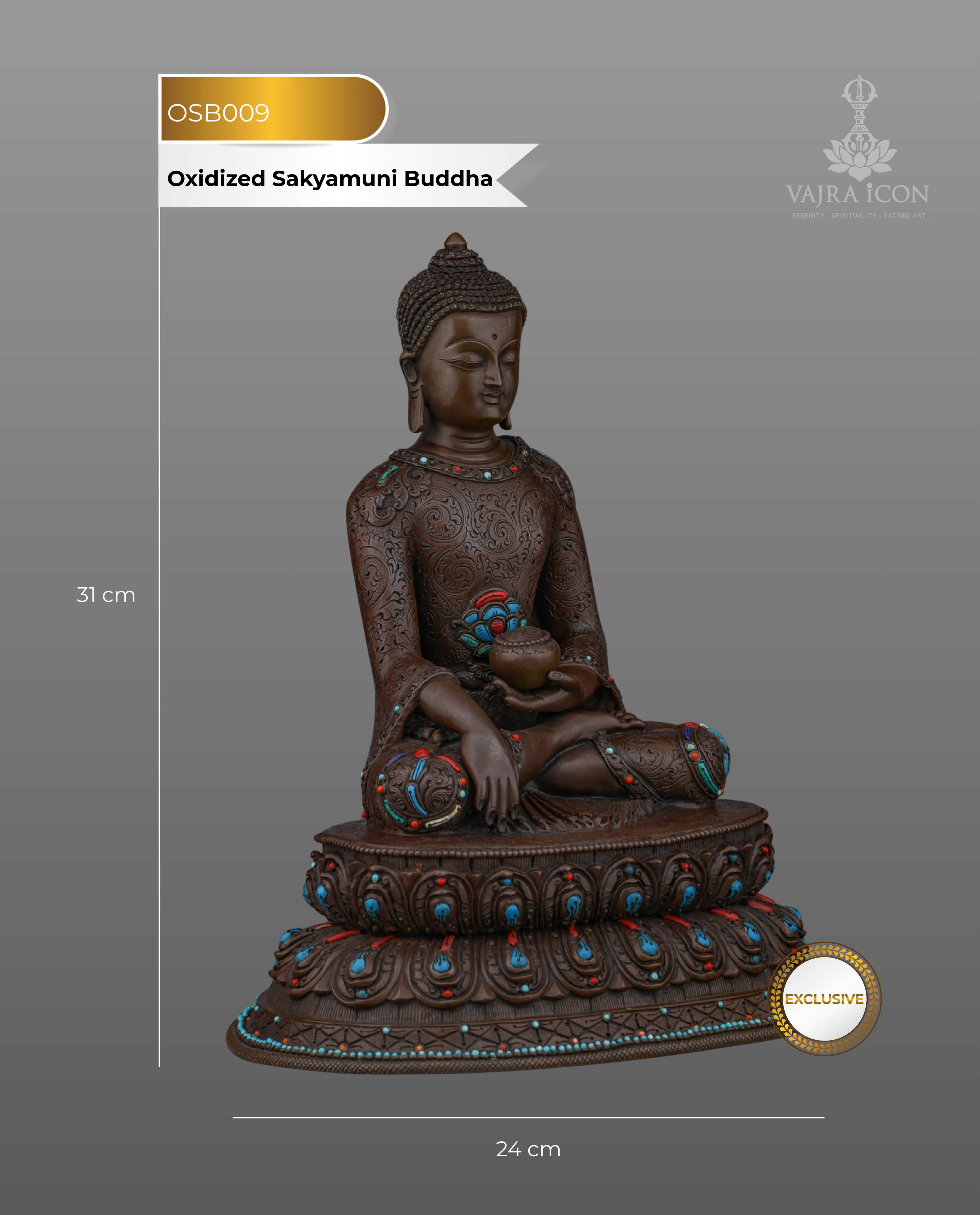 Oxidized Sakyamuni Buddha with Gemstones |  A Jewel of Nepalese Craftsmanship