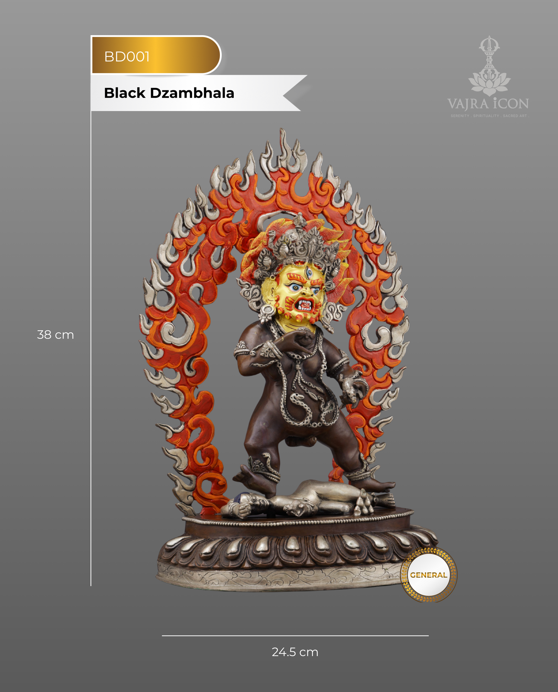 Handcrafted Oxidized Black Dzambhala Statue | Sacred Wealth Deity from Nepal - Authentic Handcrafted Statue