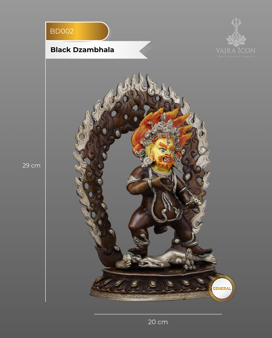 Oxidized Black Dzambhala Statue | Handcrafted Tibetan Buddhist Wealth Guardian