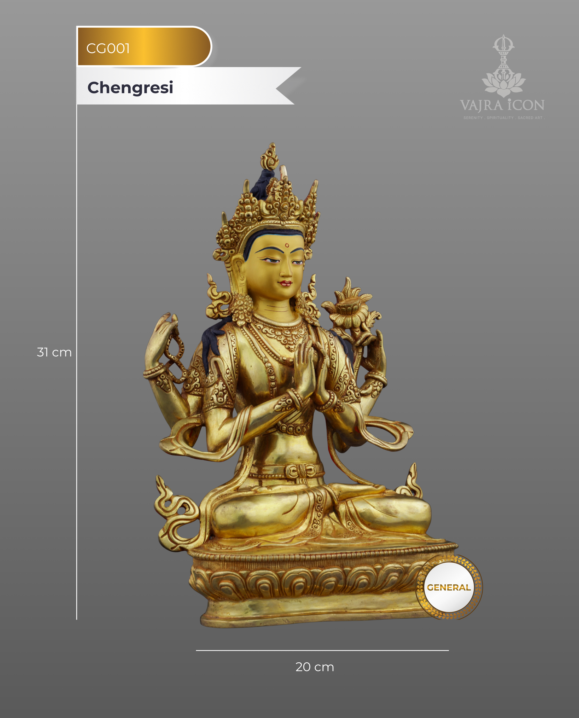 The Divine Compassion | Handcrafted Chengresi Avalokiteshvara - Authentic Handcrafted Statue