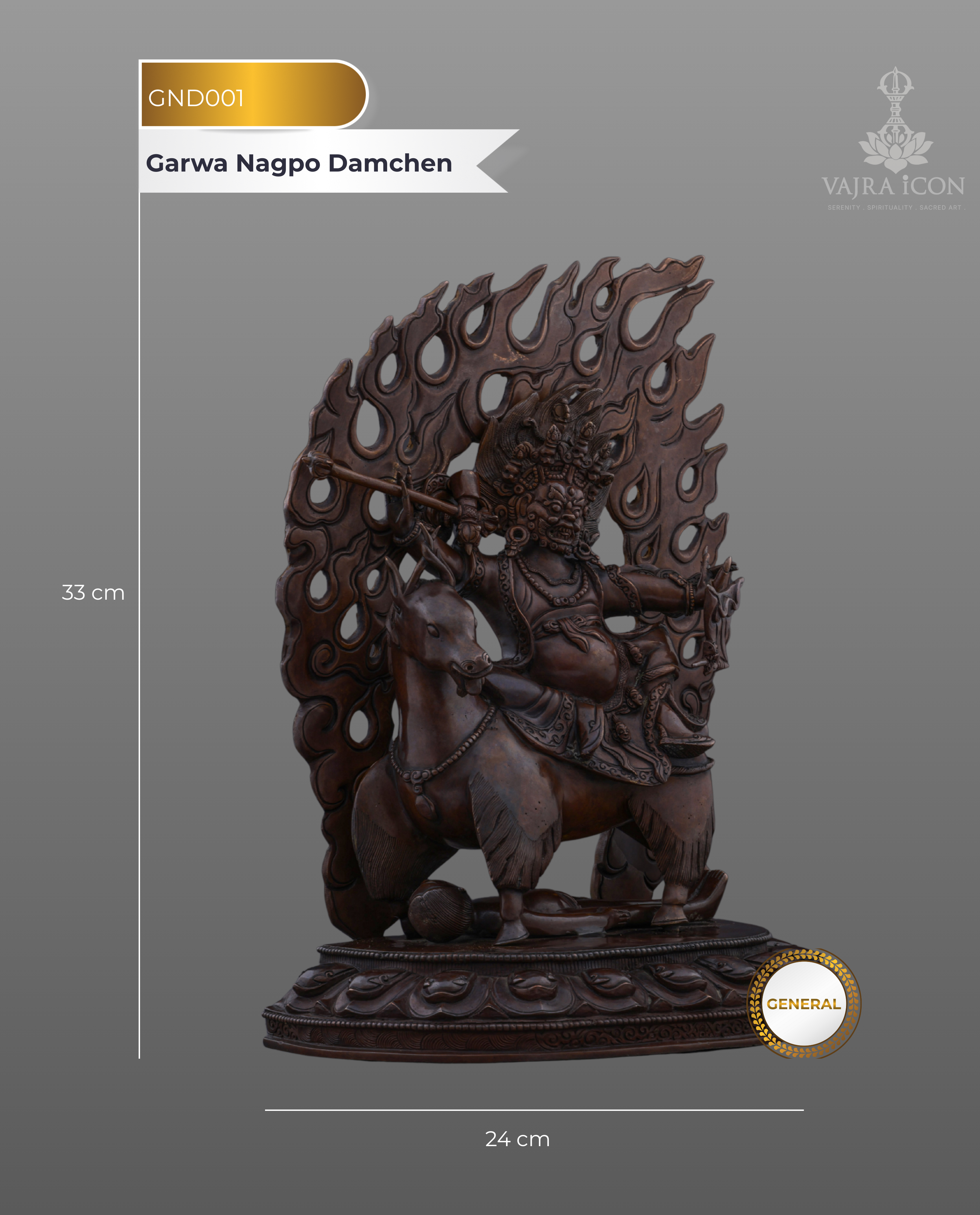 Sacred Guardian of Dharma | The Handmade Oxidized Garwa Nagpo Damchen Statue