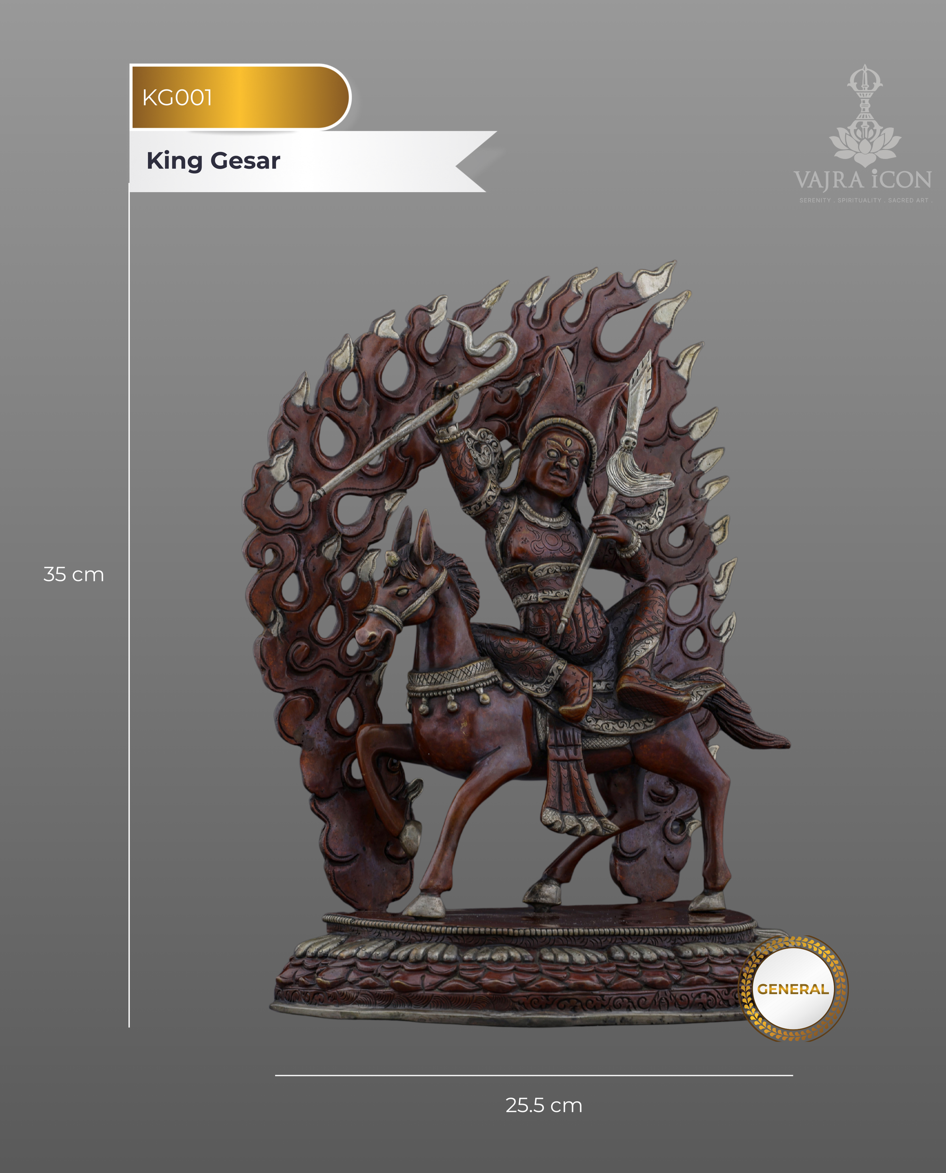 Legendary Protector of Tibet | Handcrafted Nepalese Oxidized King Gesar Statue - Authentic Handcrafted Statue