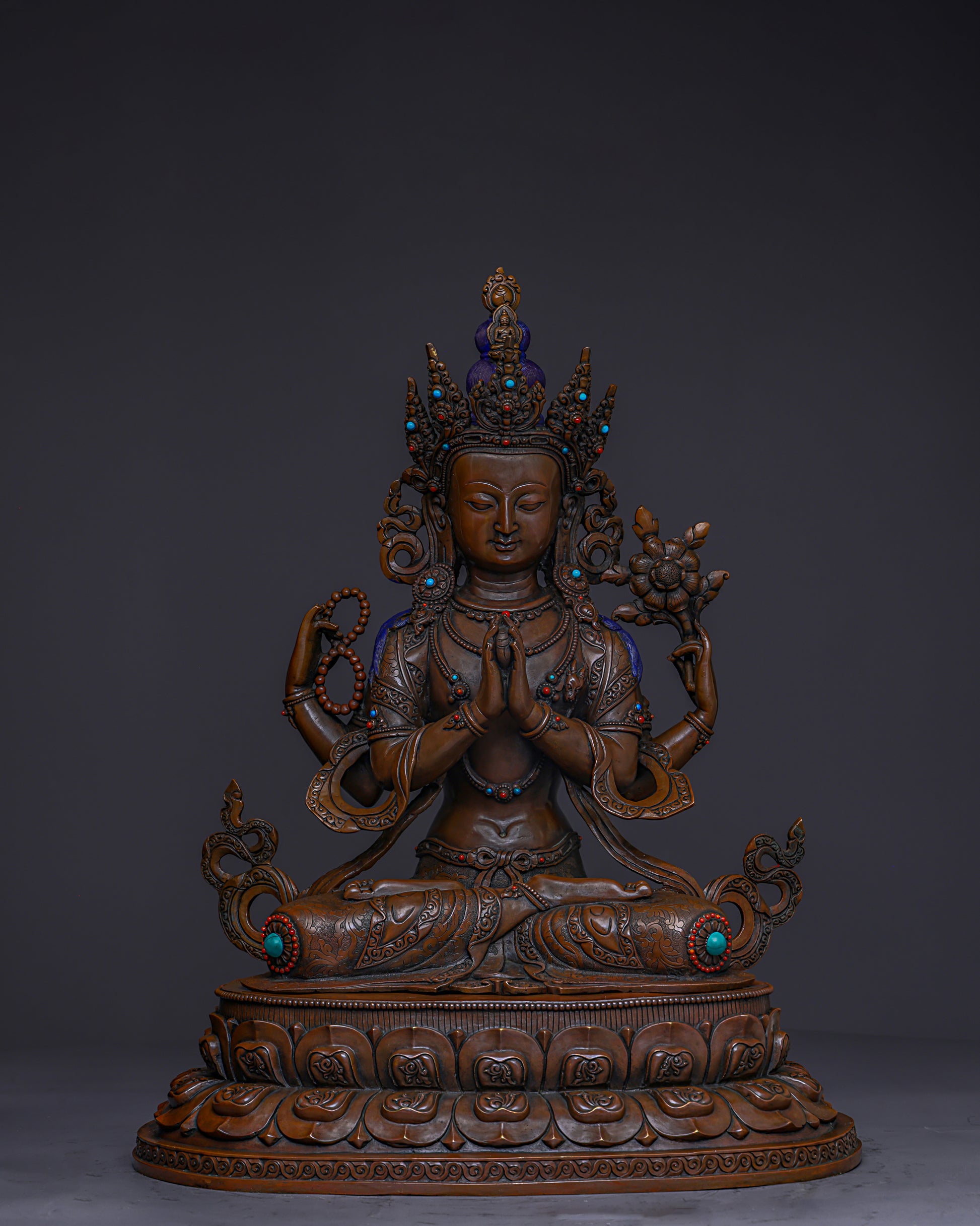 Divine Compassion Unveiled | Handcrafted Nepalese Oxidized Chengresi Statue - Authentic Handcrafted Statue