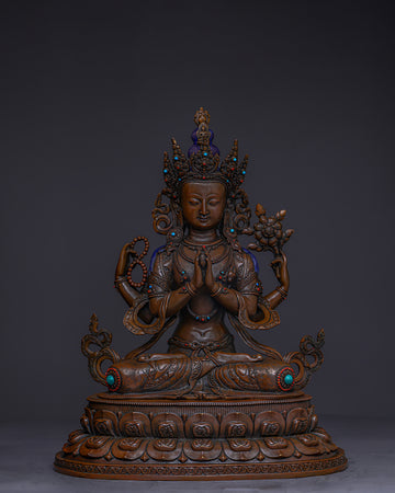 Divine Compassion Unveiled | Handcrafted Nepalese Oxidized Chengresi Statue