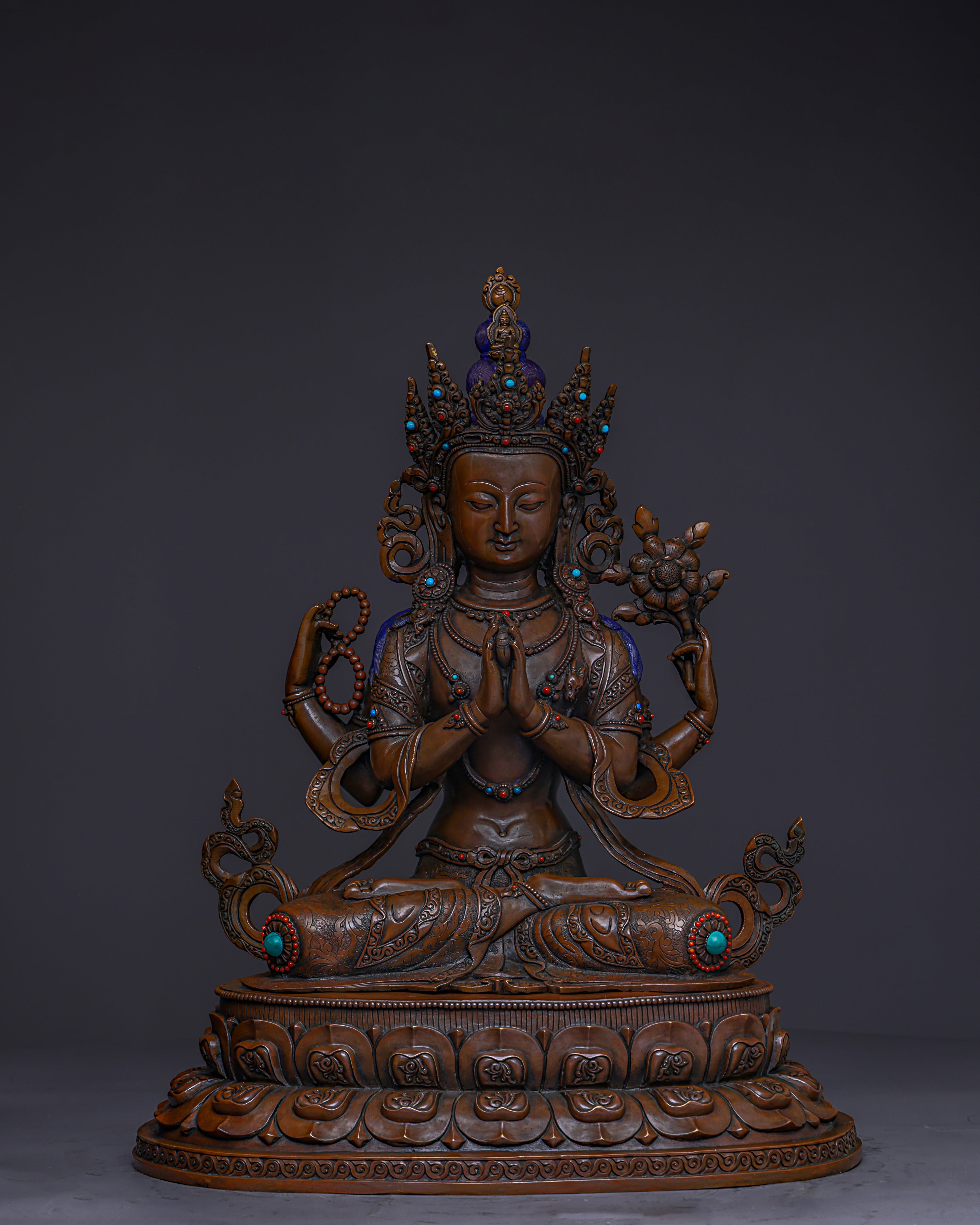 Divine Compassion Unveiled | Handcrafted Nepalese Oxidized Chengresi Statue