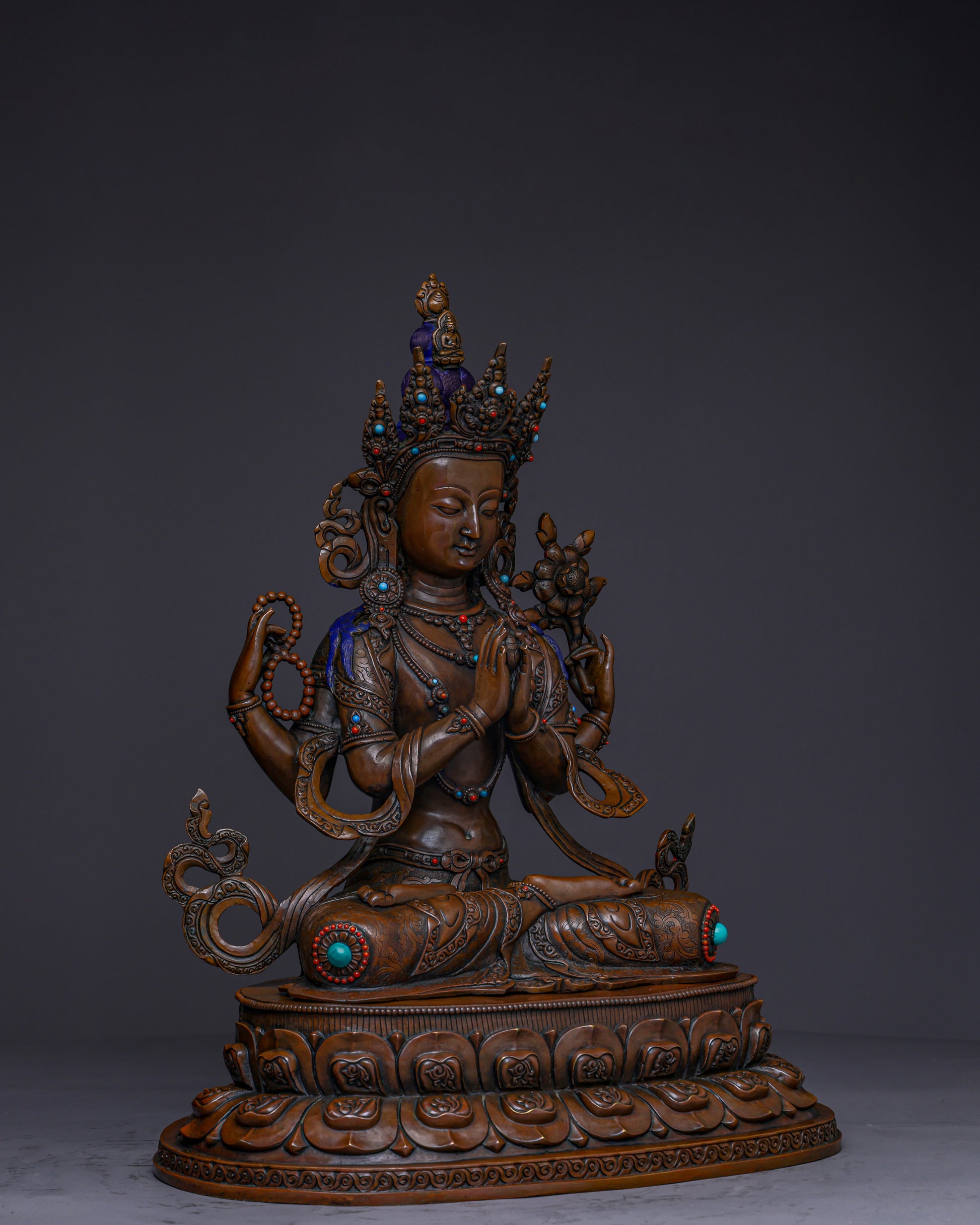 Divine Compassion Unveiled | Handcrafted Nepalese Oxidized Chengresi Statue - Authentic Handcrafted Statue