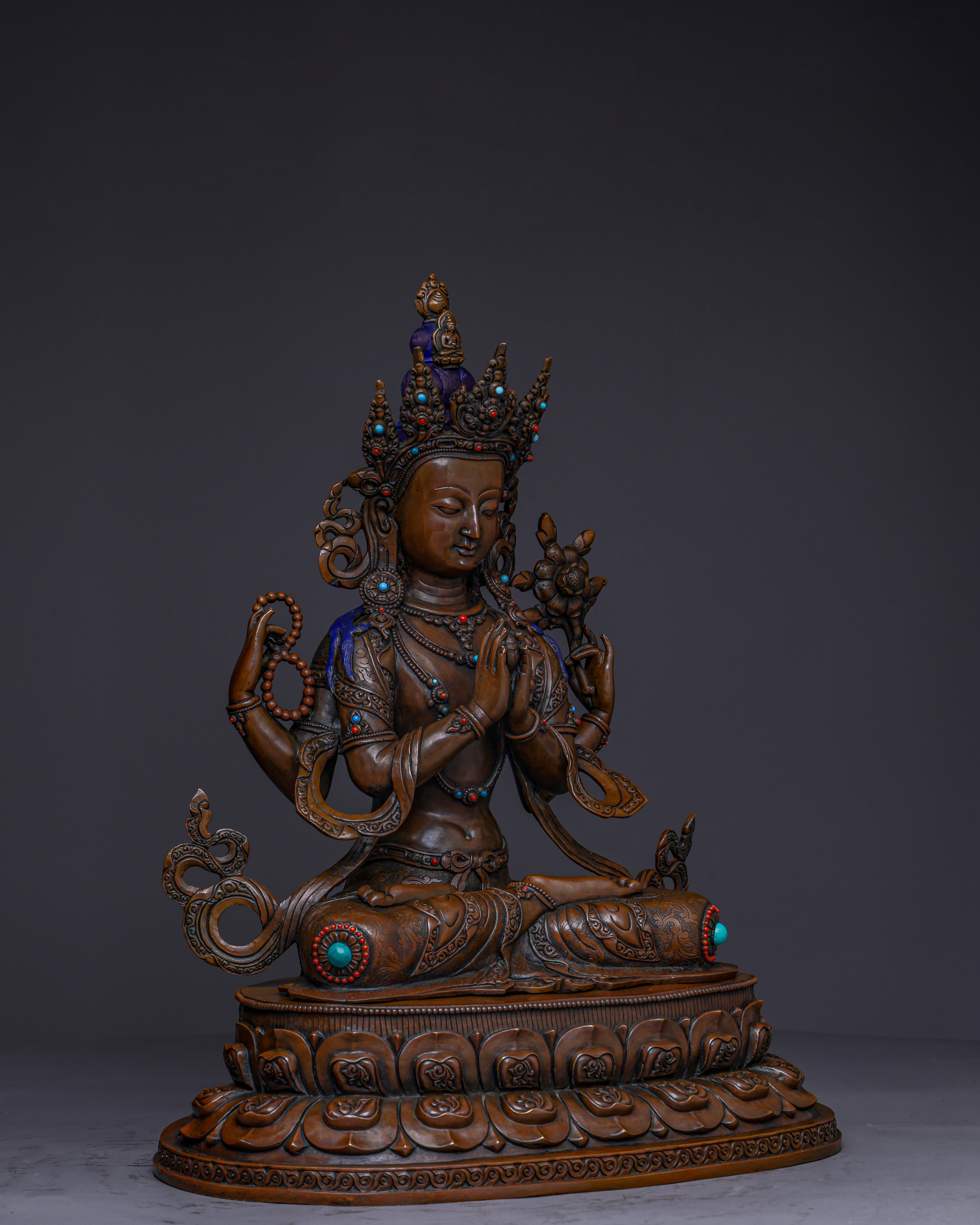 Divine Compassion Unveiled | Handcrafted Nepalese Oxidized Chengresi Statue