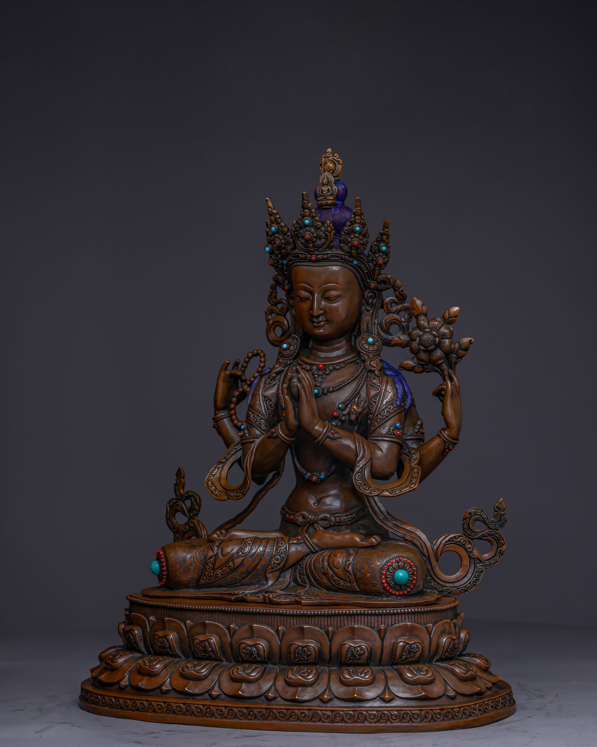 Divine Compassion Unveiled | Handcrafted Nepalese Oxidized Chengresi Statue - Authentic Handcrafted Statue
