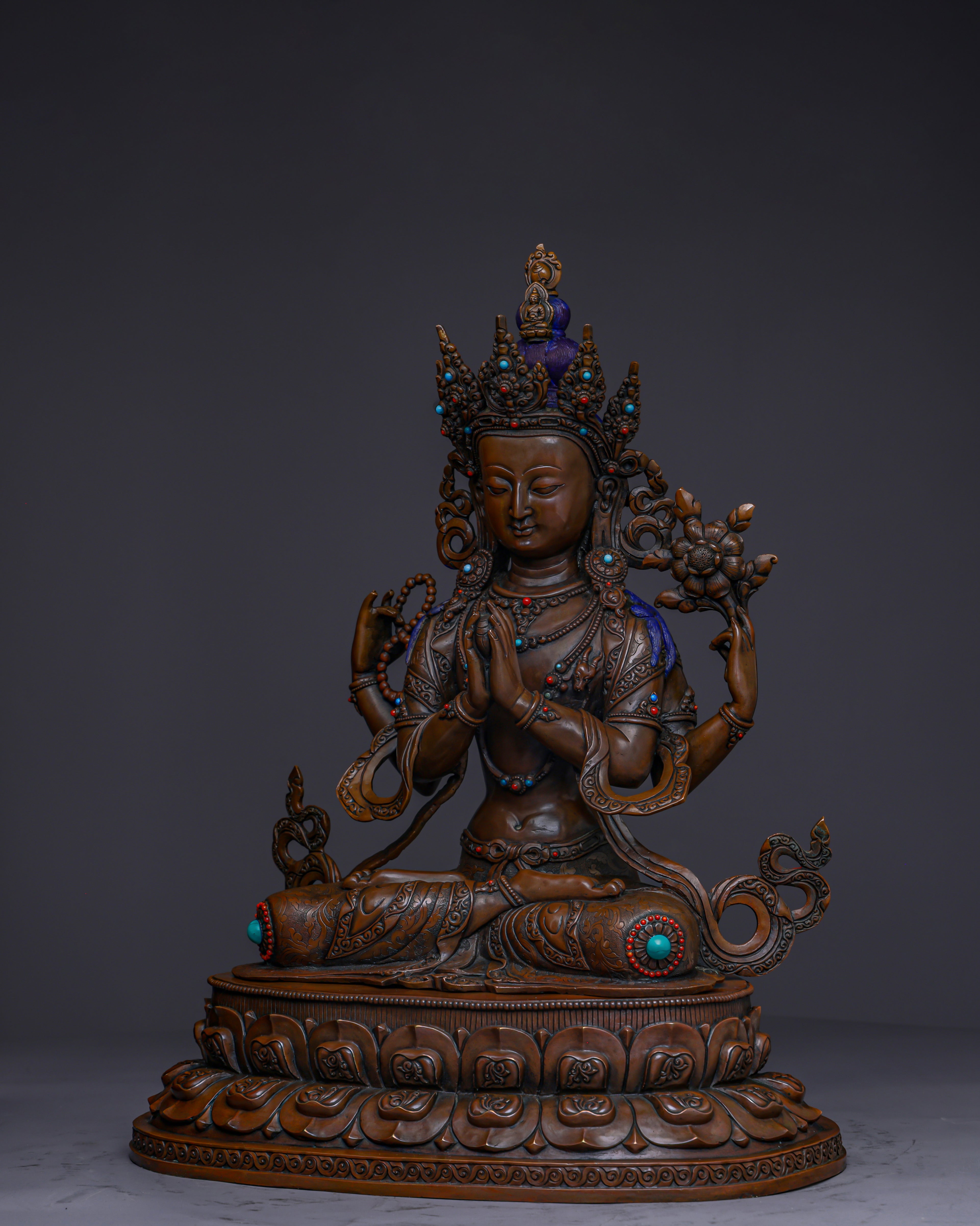 Divine Compassion Unveiled | Handcrafted Nepalese Oxidized Chengresi Statue