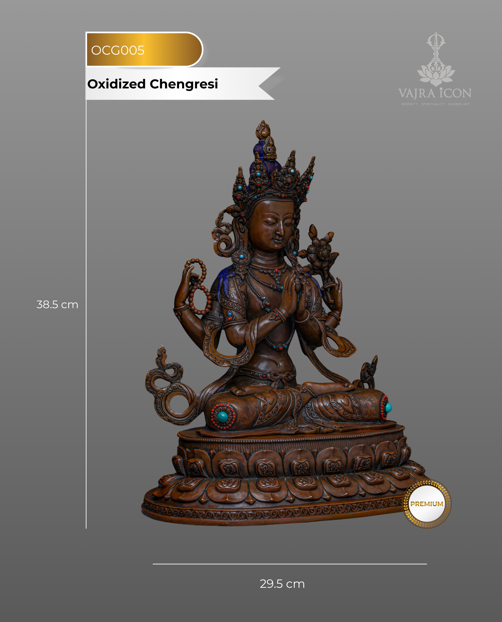 Divine Compassion Unveiled | Handcrafted Nepalese Oxidized Chengresi Statue - Authentic Handcrafted Statue