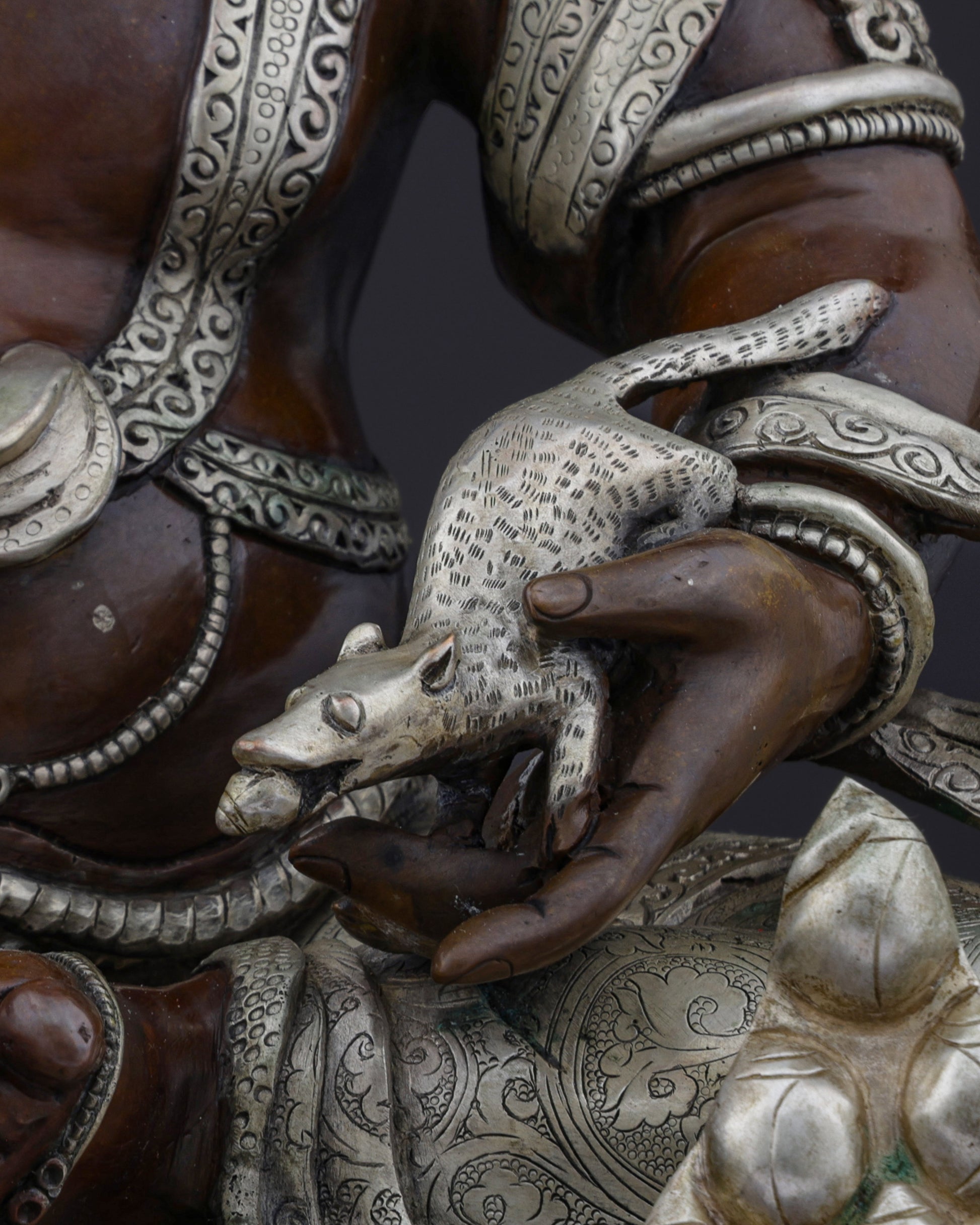 Sacred Guardian of Prosperity | Handcrafted Nepalese Oxidized Dzambhala Statue - Authentic Handcrafted Statue