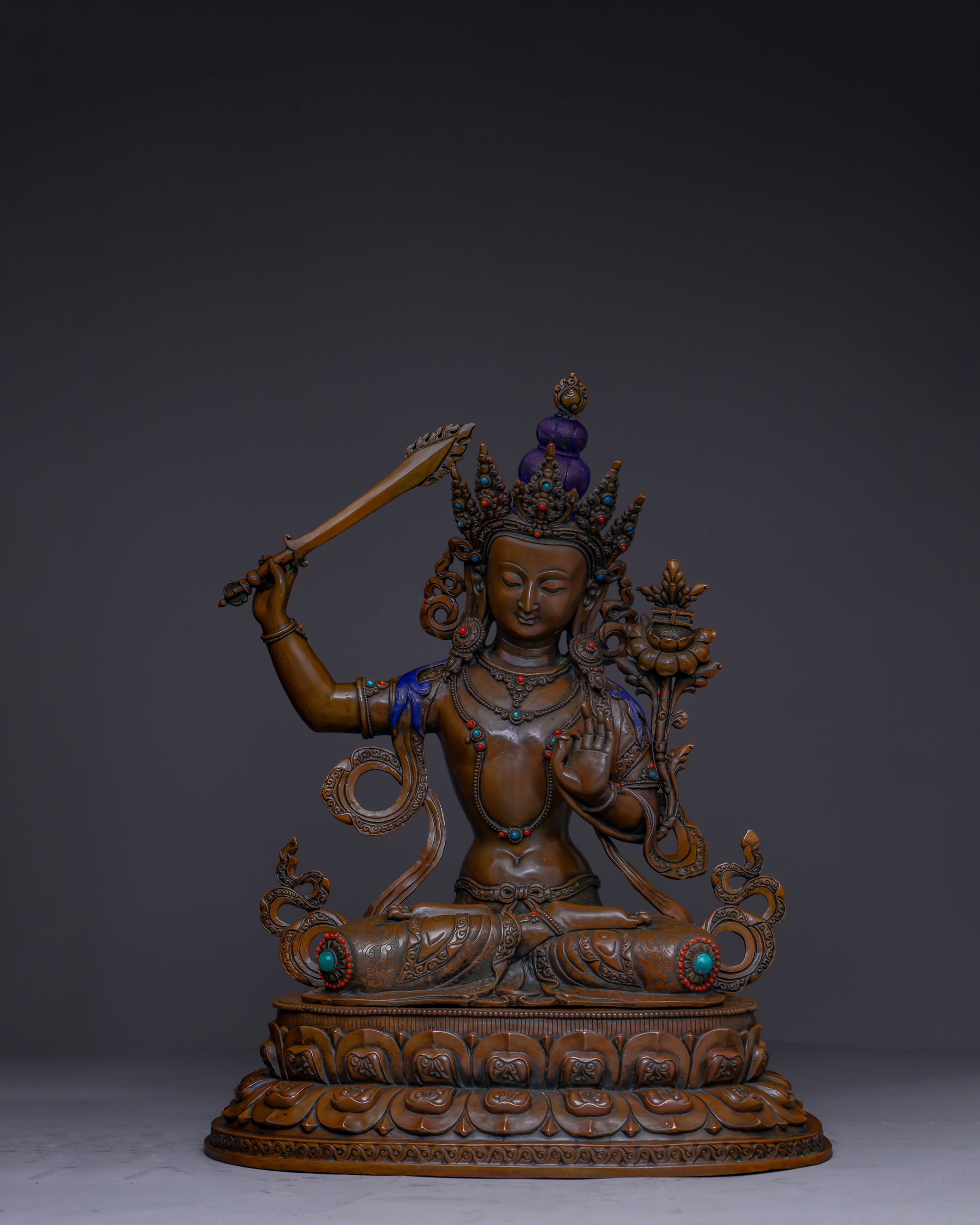 Embodying Divine Wisdom | Handcrafted Nepalese Oxidized Manjushri Statue - Authentic Handcrafted Statue