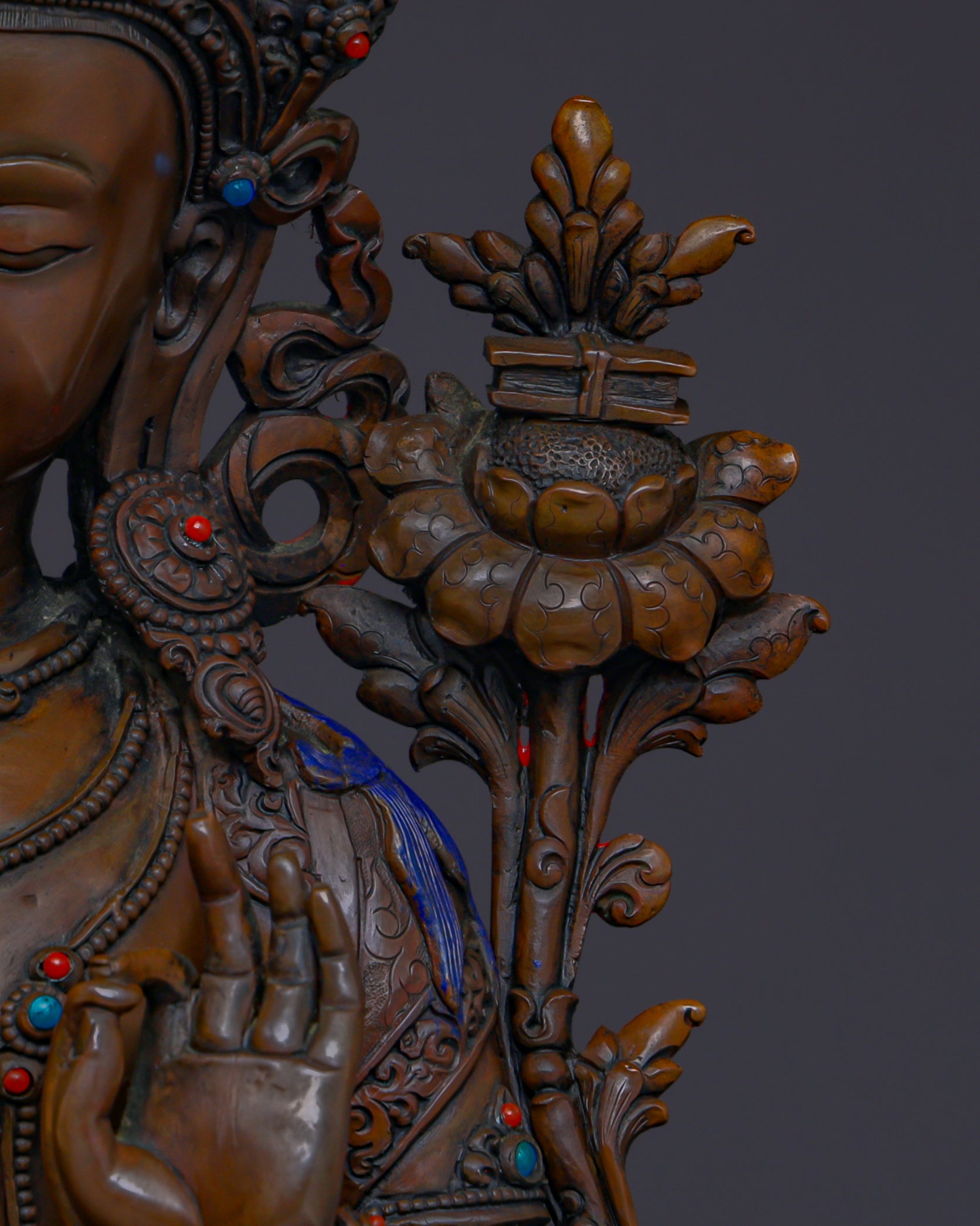 Embodying Divine Wisdom | Handcrafted Nepalese Oxidized Manjushri Statue - Authentic Handcrafted Statue