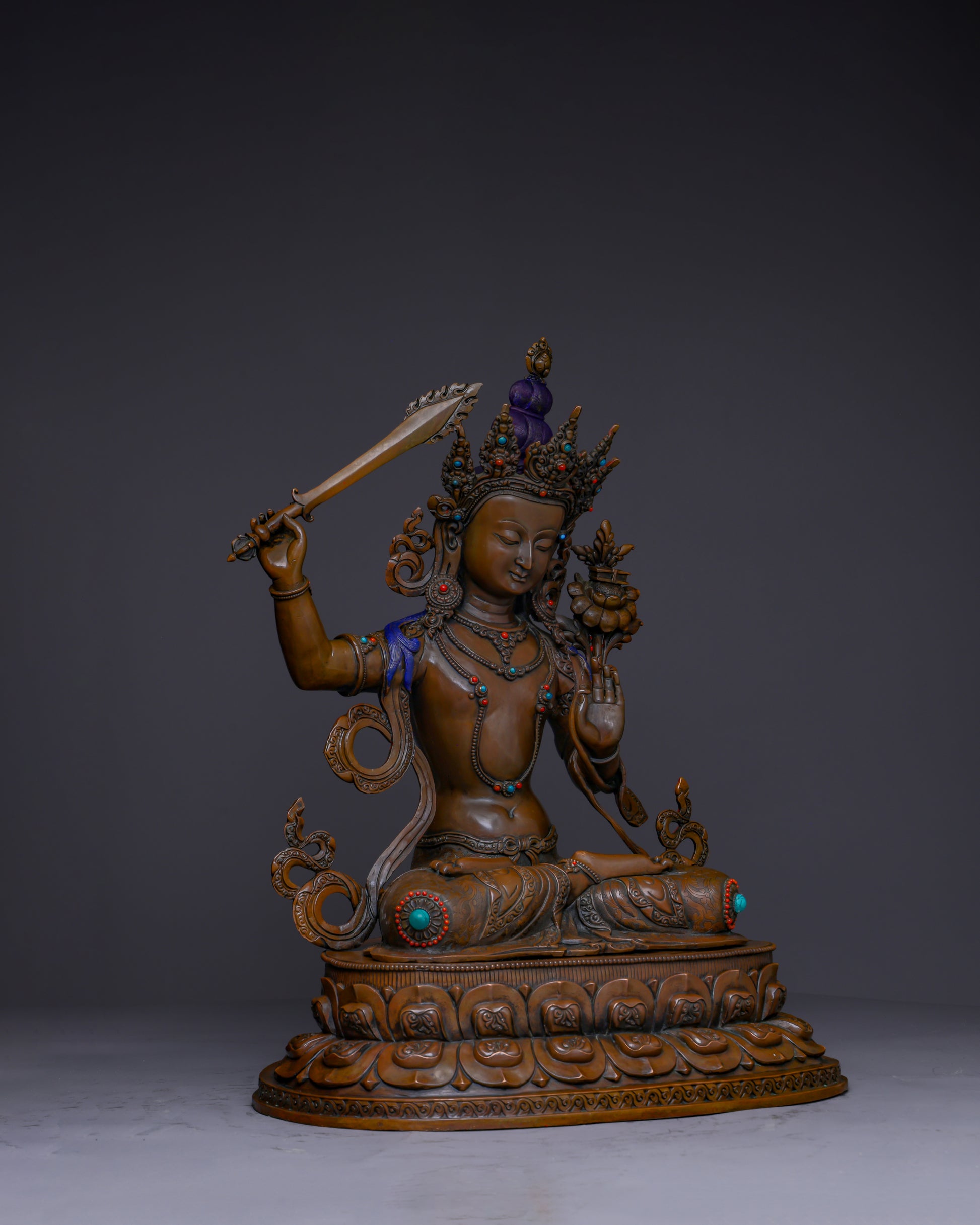 Embodying Divine Wisdom | Handcrafted Nepalese Oxidized Manjushri Statue - Authentic Handcrafted Statue