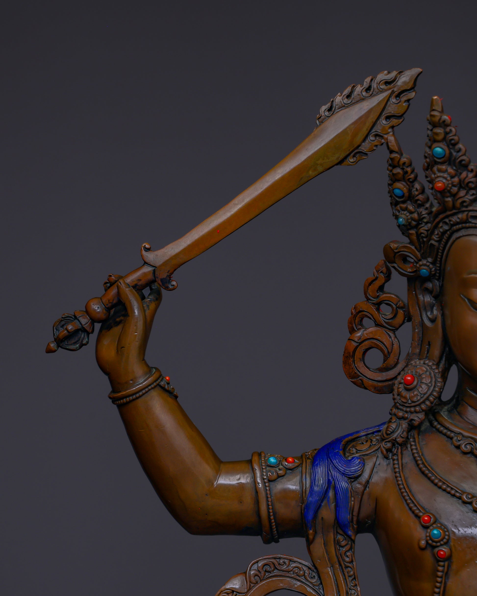 Embodying Divine Wisdom | Handcrafted Nepalese Oxidized Manjushri Statue - Authentic Handcrafted Statue