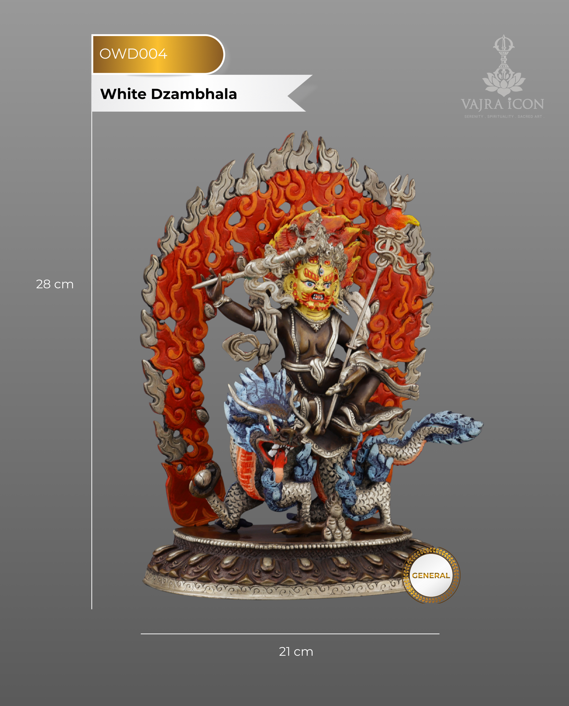 Oxidized White Dzambhala Statue | Handcrafted Tibetan Buddhist Wealth Deity - Authentic Handcrafted Statue