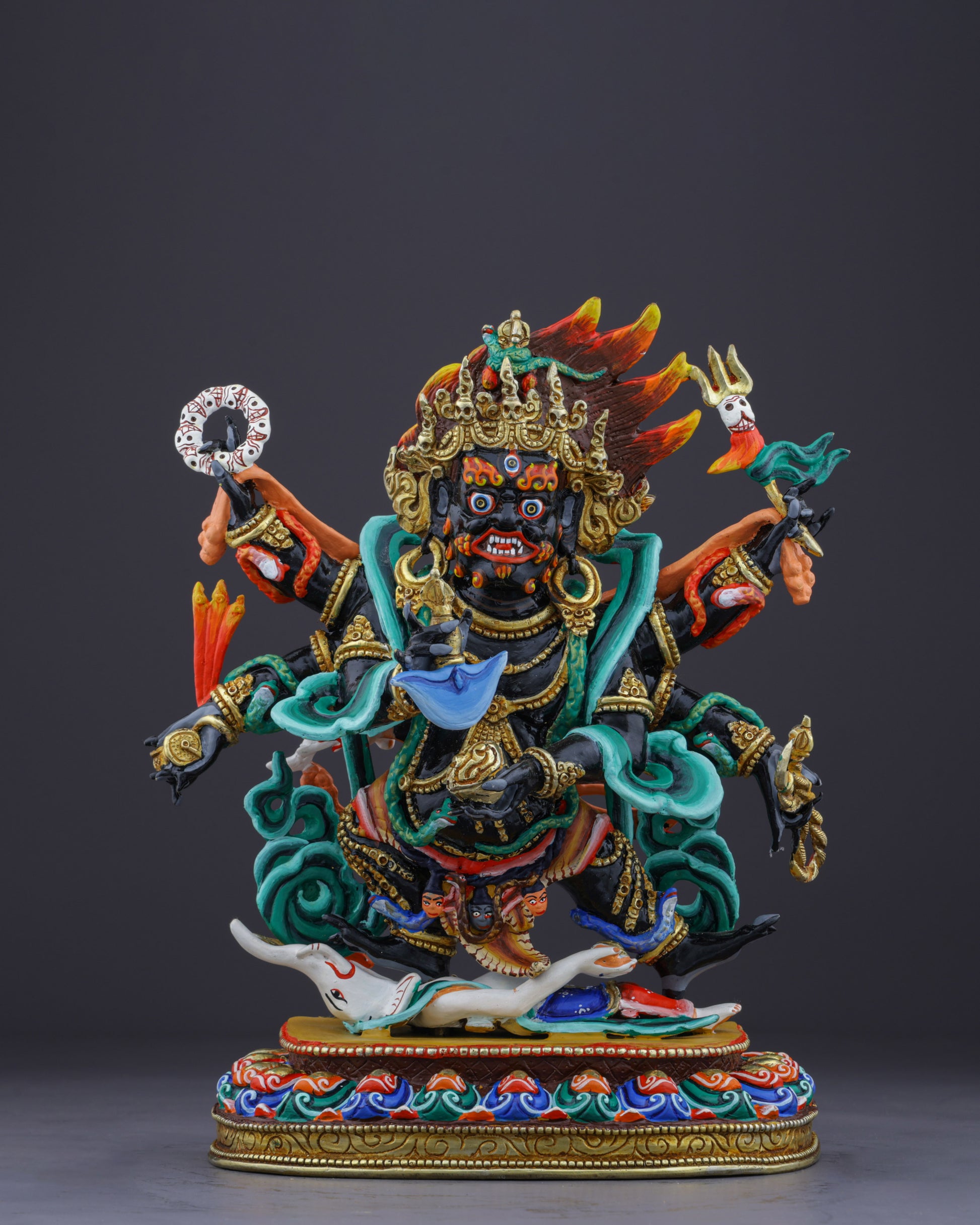 Blazing Protector of the Dharma | Handcrafted Nepalese Six-Armed Mahakala Statue - Authentic Handcrafted Statue