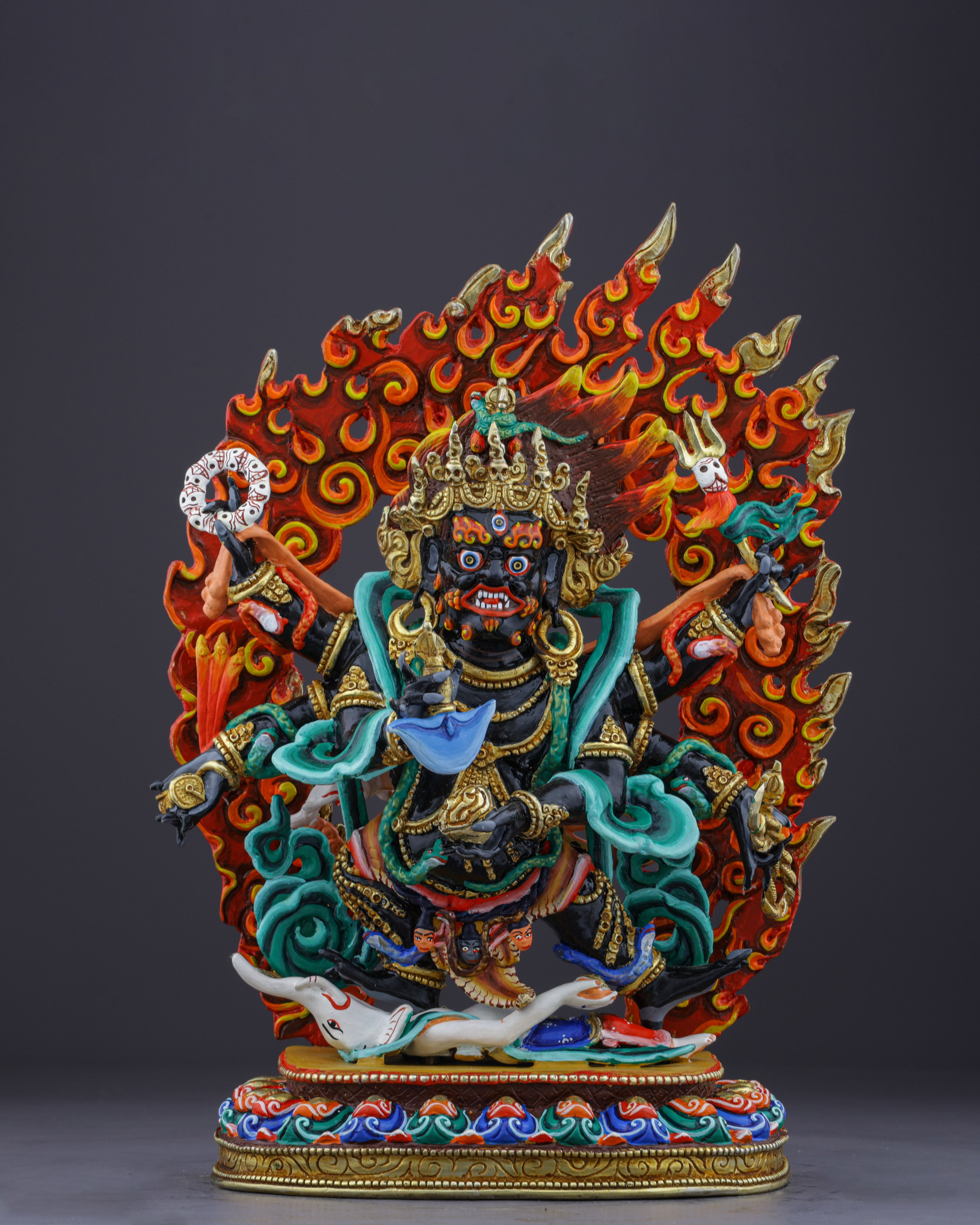 Blazing Protector of the Dharma | Handcrafted Nepalese Six-Armed Mahakala Statue