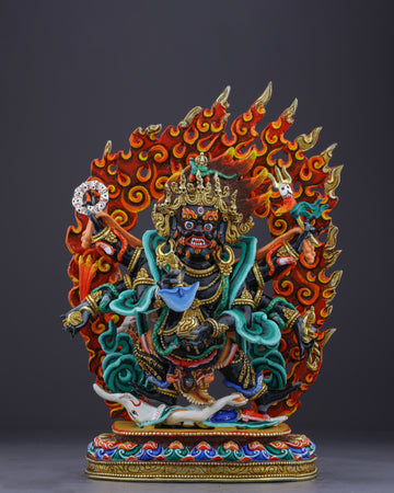 Blazing Protector of the Dharma | Handcrafted Nepalese Six-Armed Mahakala Statue