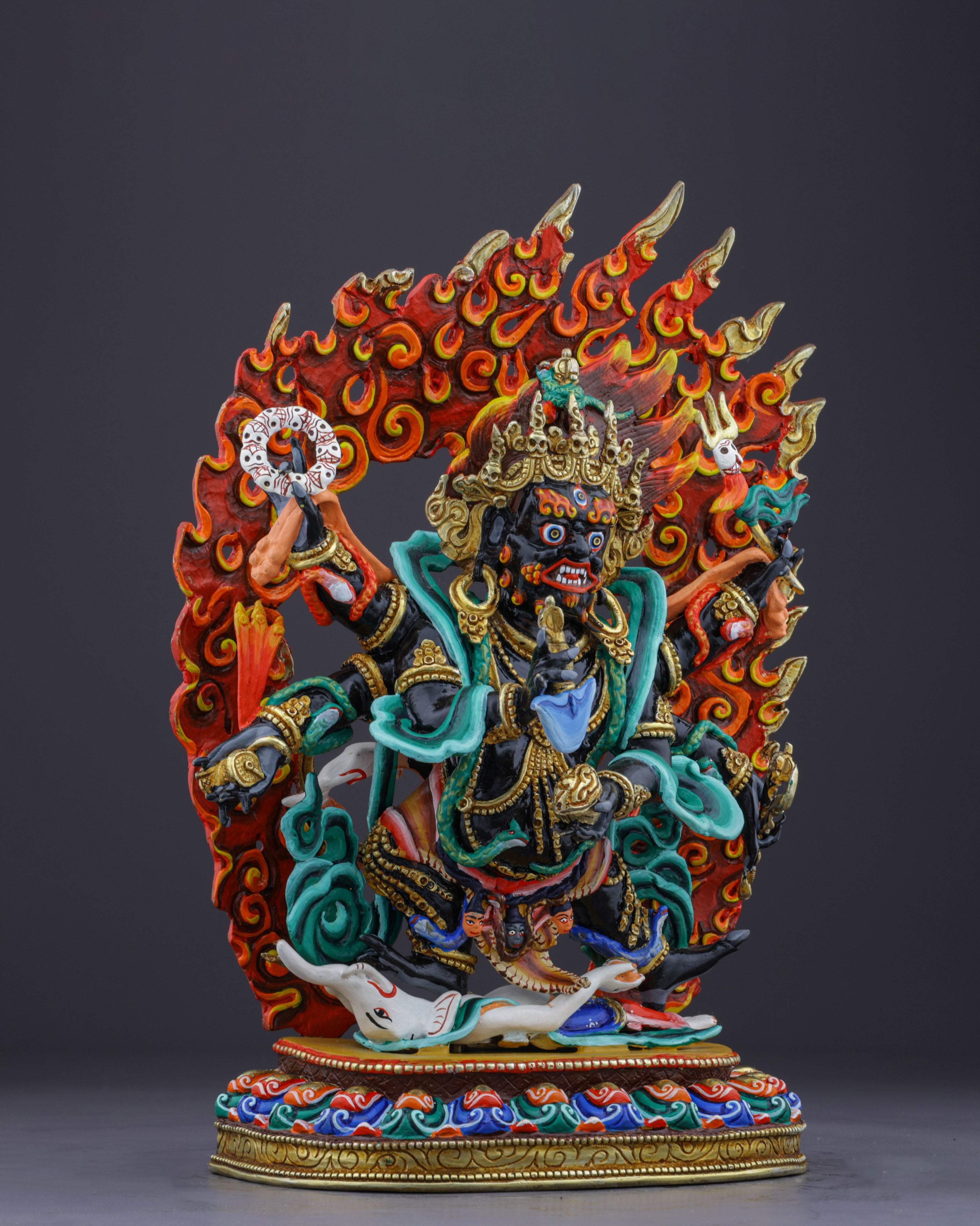 Blazing Protector of the Dharma | Handcrafted Nepalese Six-Armed Mahakala Statue